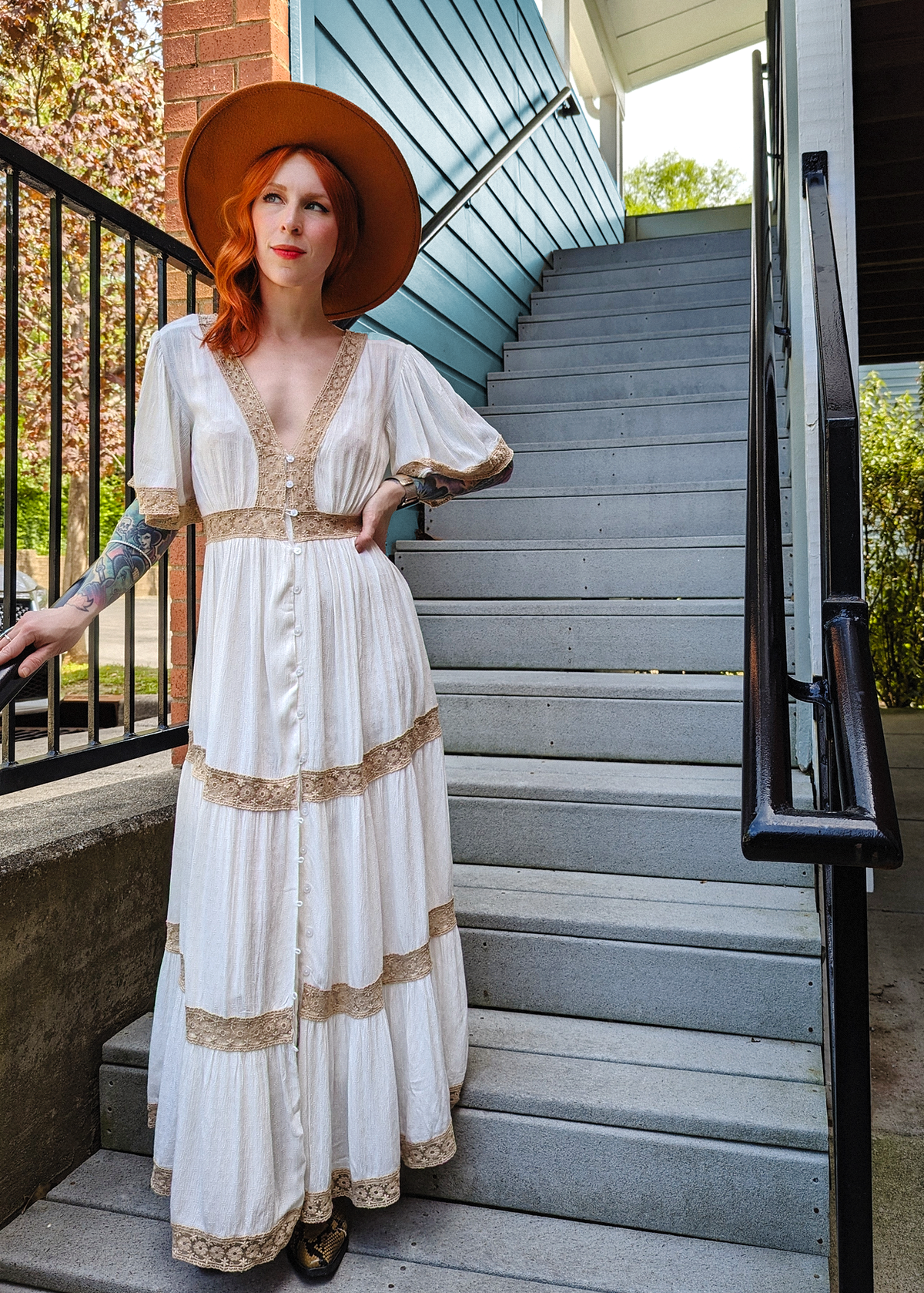 70s inspired Laurel Canyon Ivory Gauze and Lace Prairie Midi Sheer Dress by Band of the Free 