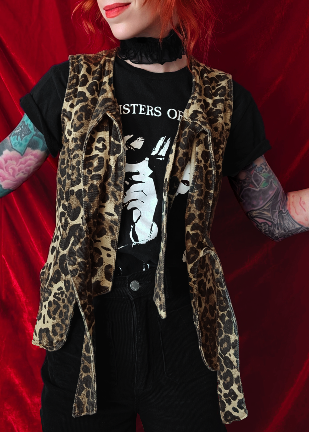 Leopard Denim Tie Vest