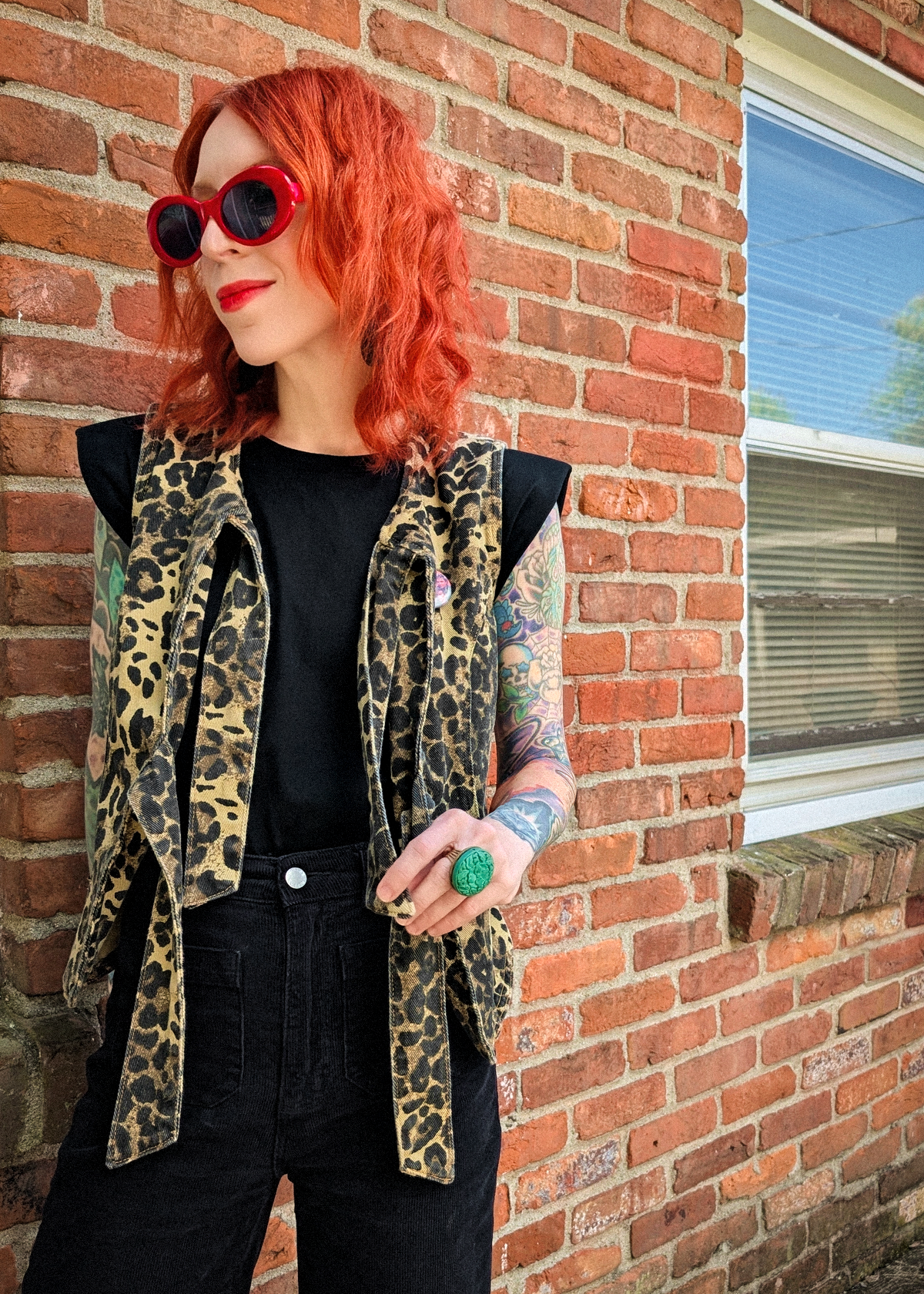 Leopard Denim Tie Vest