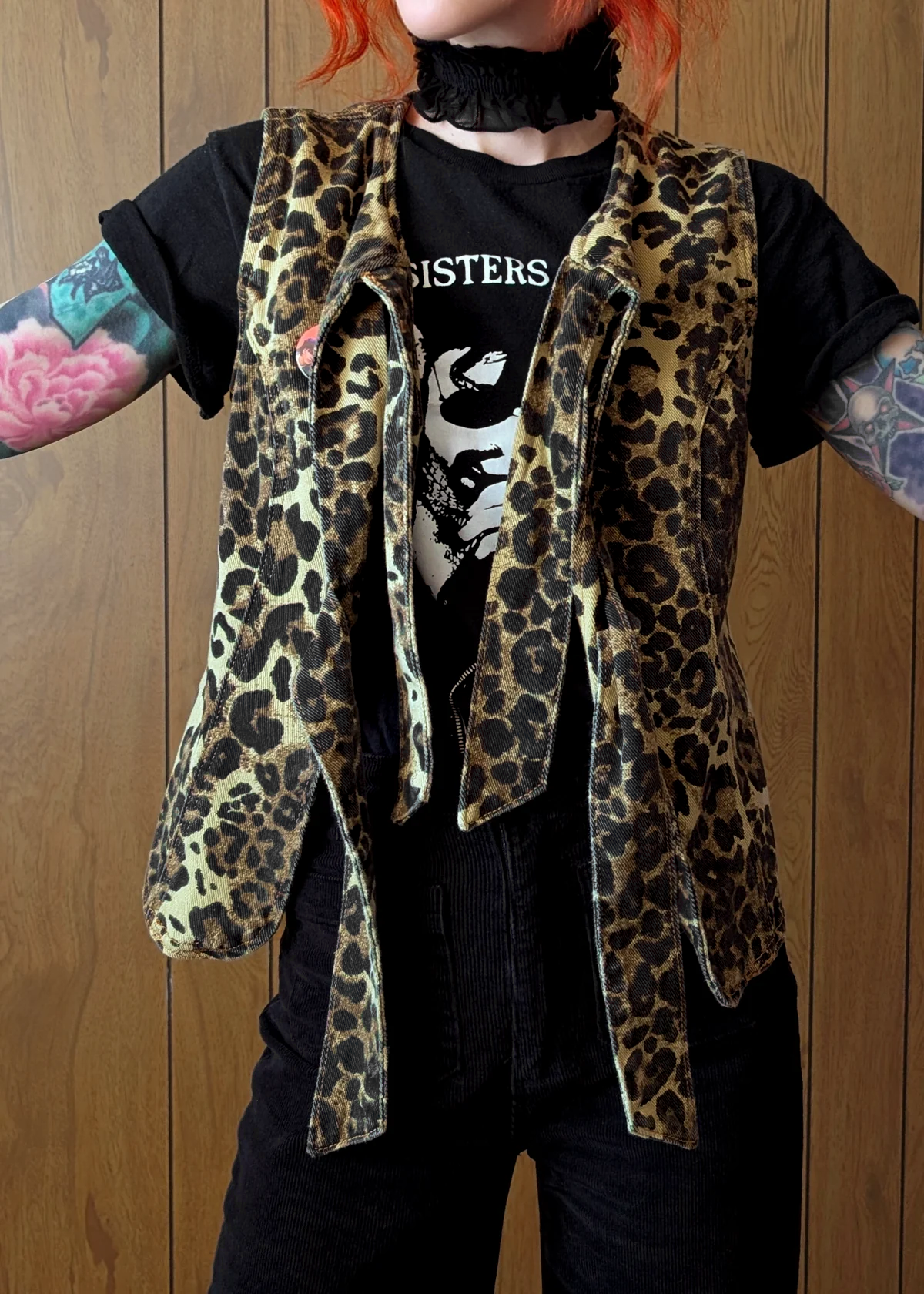 Leopard Denim Tie Vest