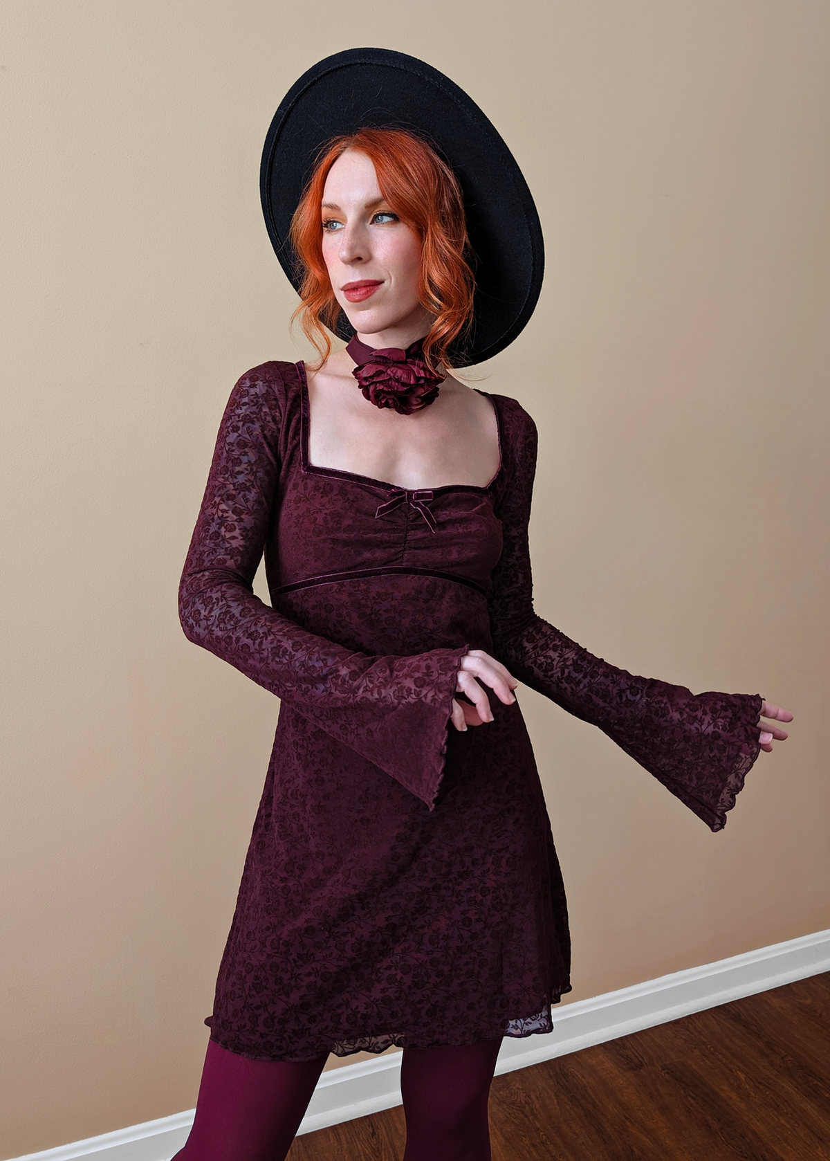 black dress burgundy tights Mini Skirt Maroon 12 Best Tights To Keep You Warm Through AW Xenia Adonts wears black Gucci
