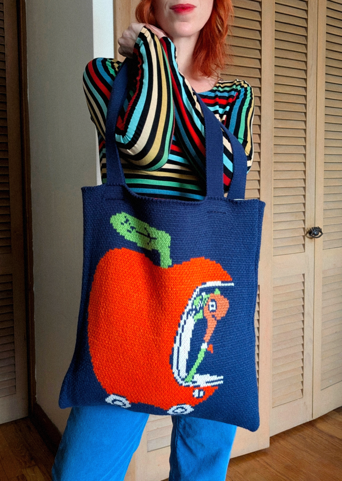 Lowly Worm Apple Car Knit Tote
