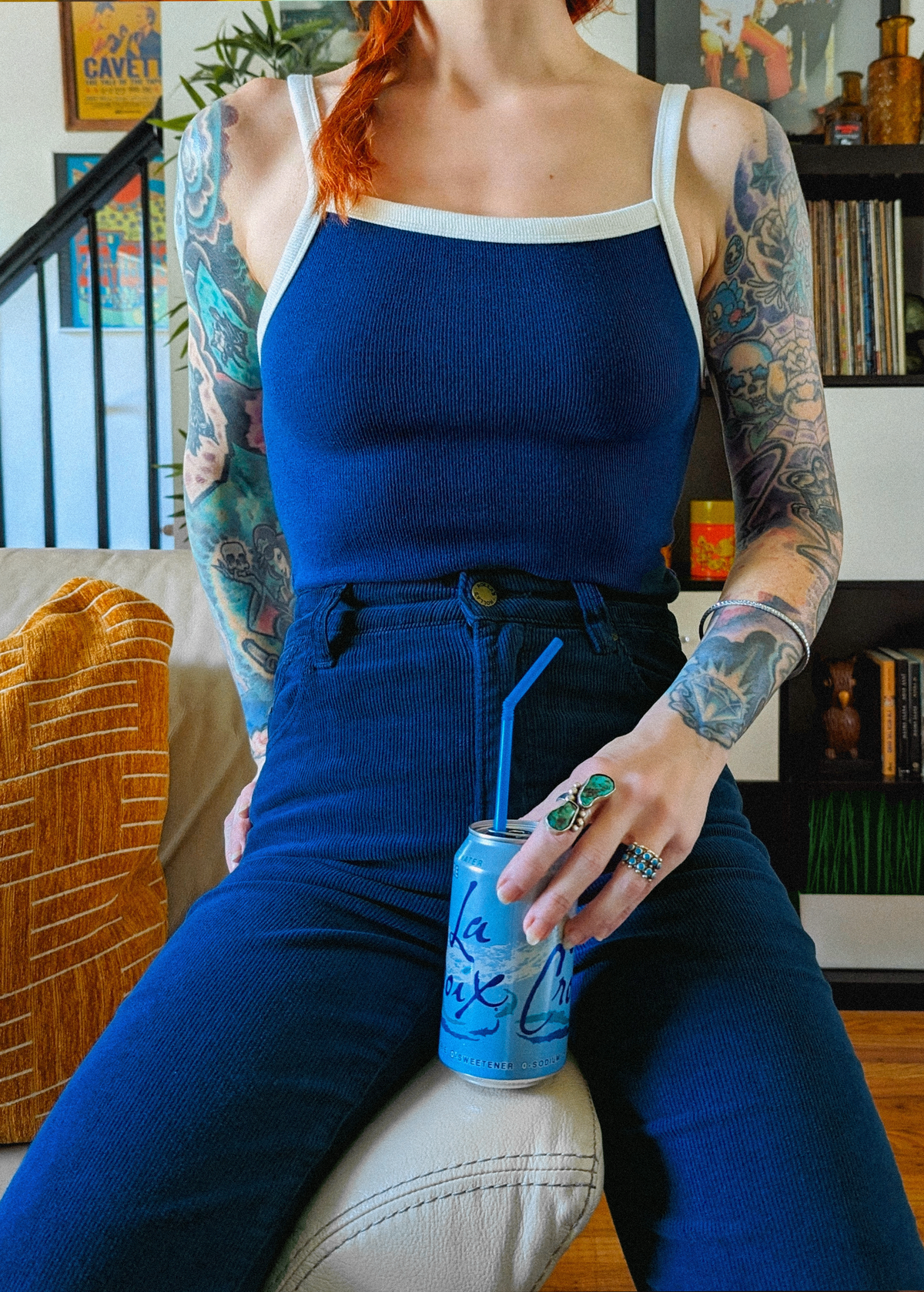Rolla's Jeans Marine Blue Corduroy Eastcoast Flare: 70s inspired bell bottoms with a high rise waist, velvety soft thin wale corduroy, and a flare leg.
