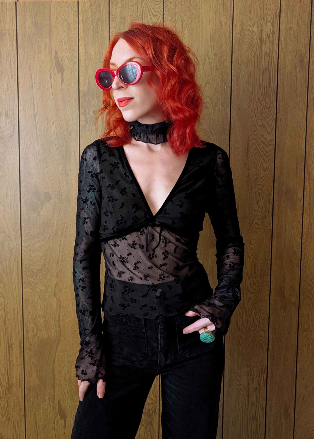 Gillian Ditsy Floral Mesh Flocked Top
