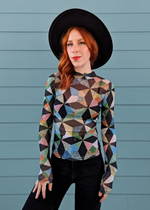 Star Quilt Mesh Mock Neck Top