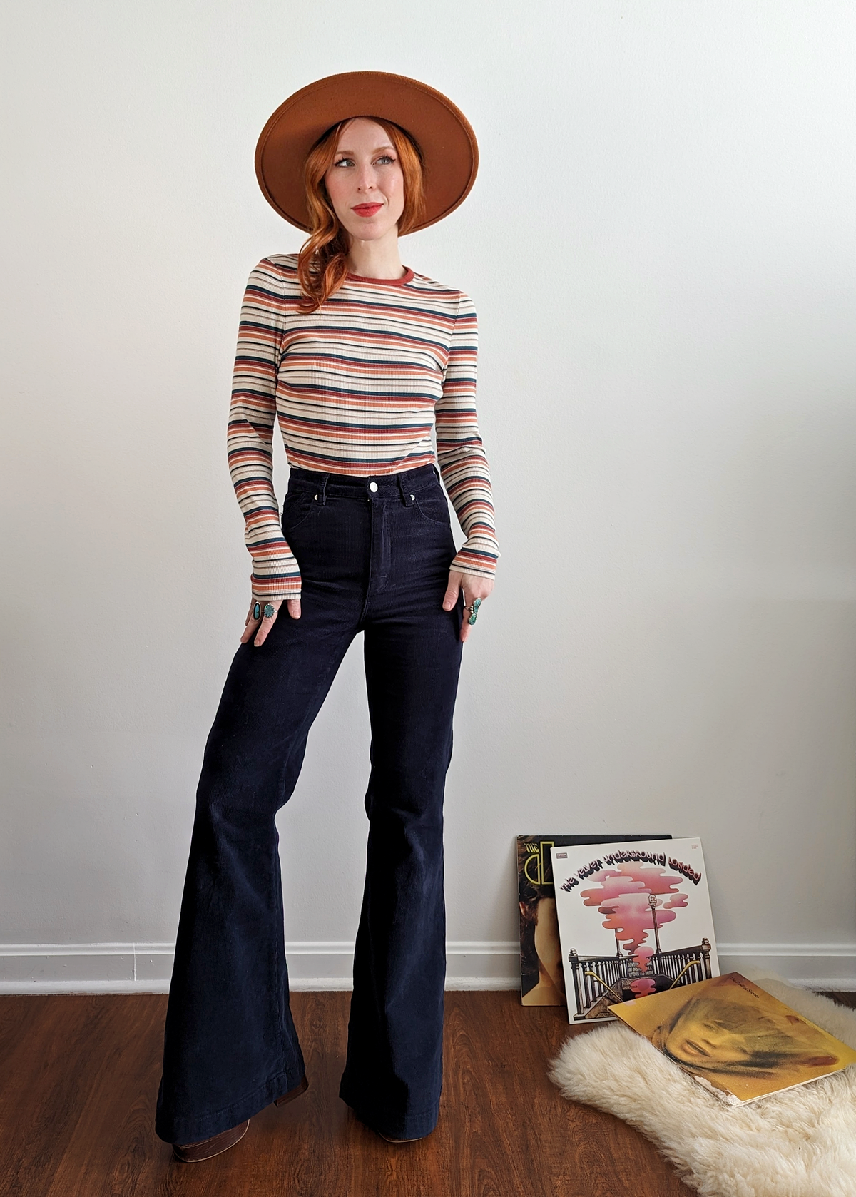 Rolla's Jeans Navy Corduroy Eastcoast Flare: Retro 70s inspired bell bottoms with a high rise waist and velvety soft thin wale corduroy.  