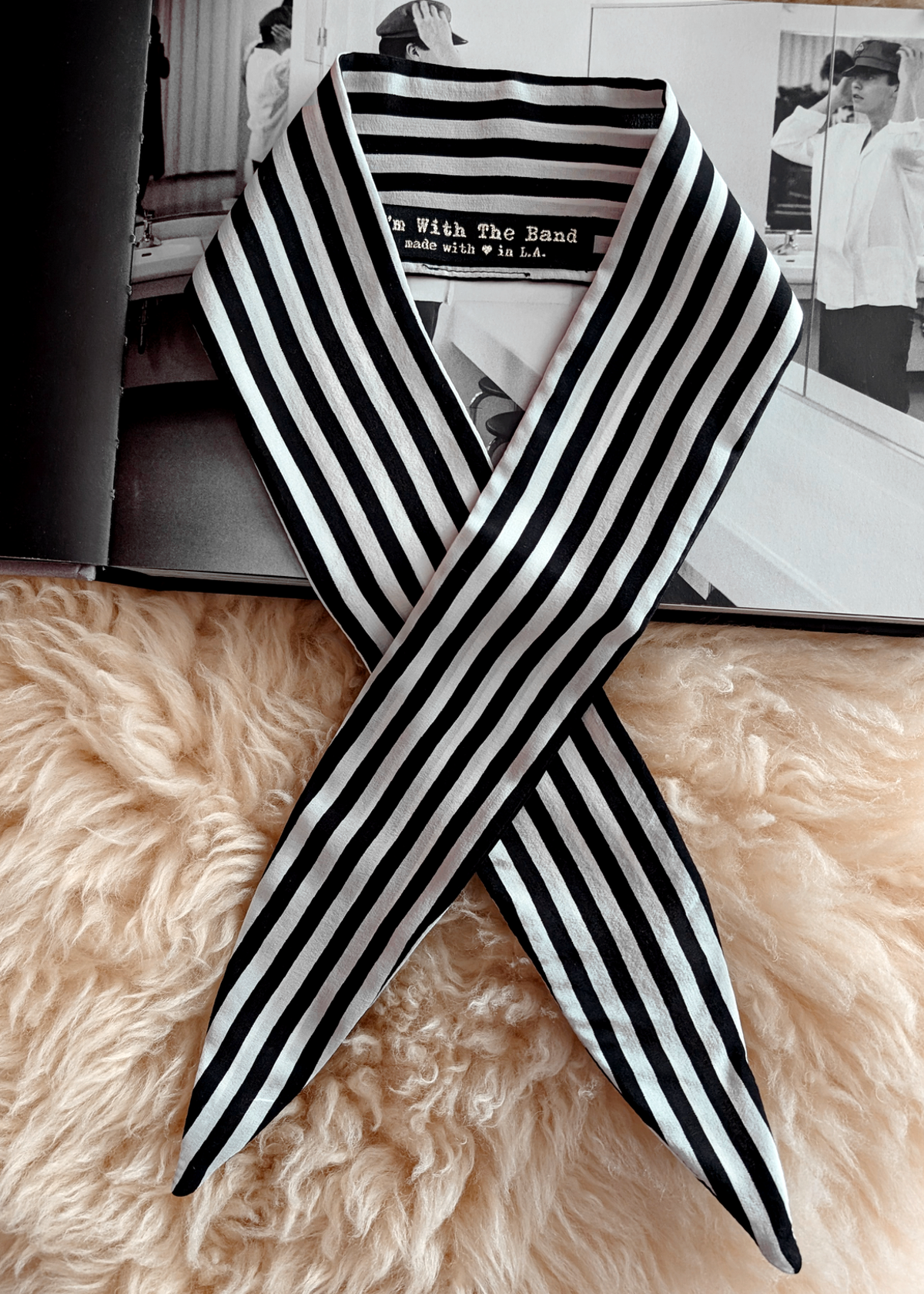 New Romantic Black & White Stripe Silk Scarf Tie