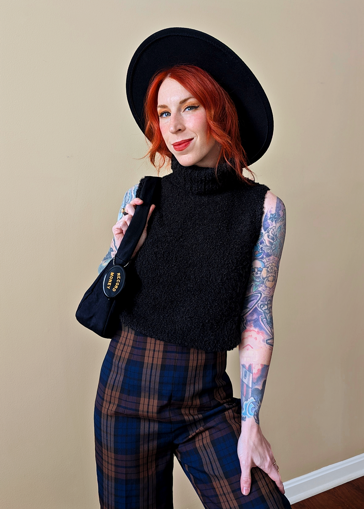 Black Nubby Knit Sleeveless Turtleneck Vest