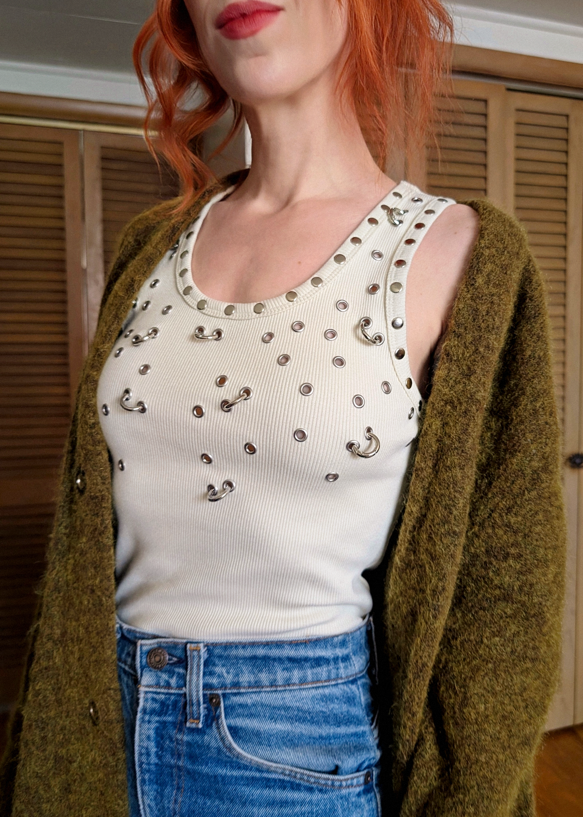 Scatter Piercing Eyelet Rib Tank