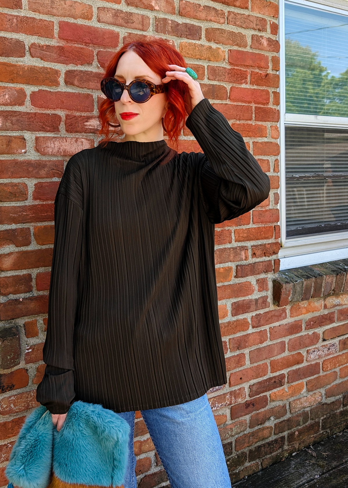 Bitter Chocolate Plisse Blouse