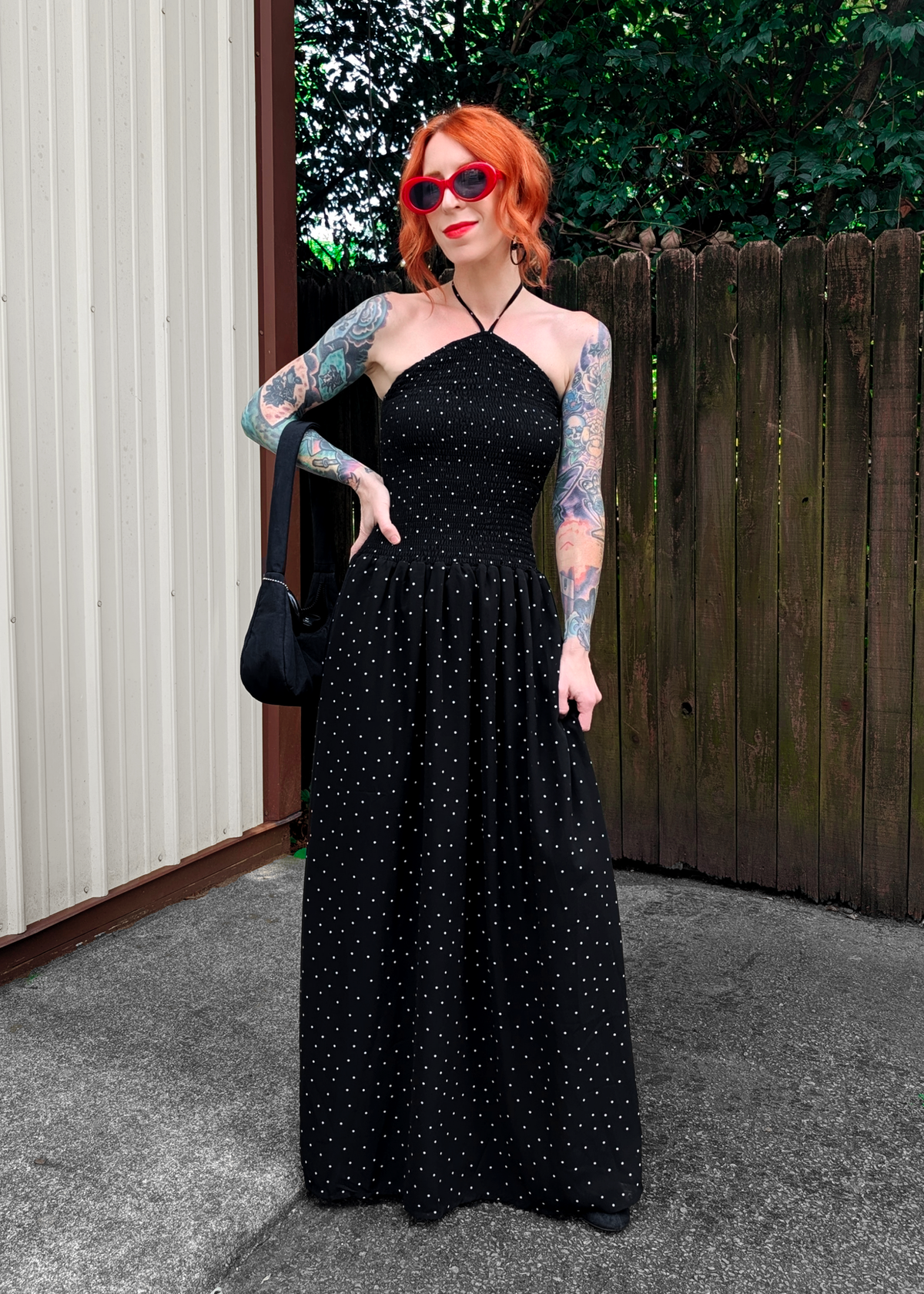 Black and White Polka Dot Shirred Halter Maxi Dress by Daisy Street S Black and White Polka Dot Shirred Halter Maxi Dress by Daisy Street S