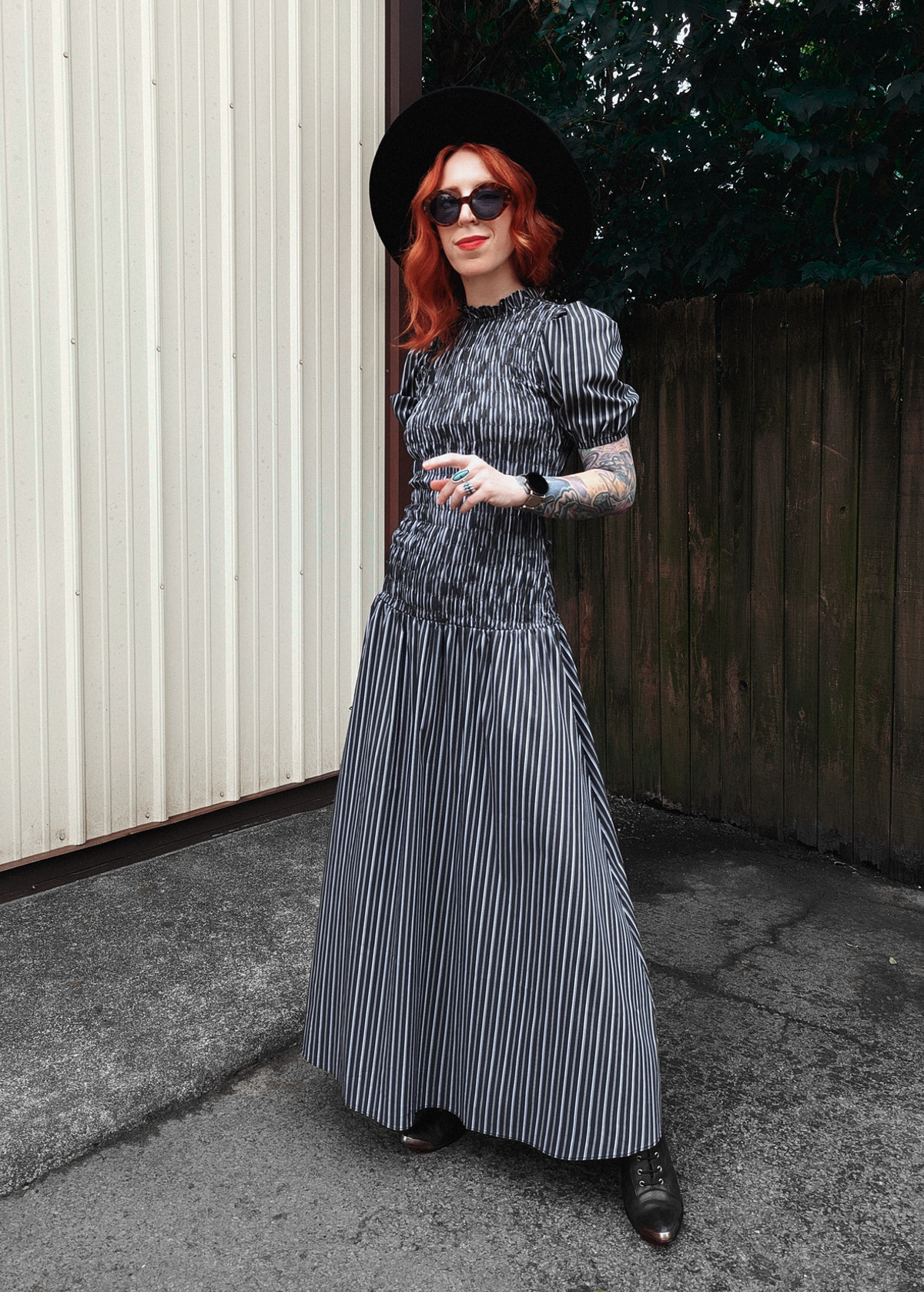 Winter River Charcoal Stripe Prairie Dress Winter River Charcoal Stripe Prairie Dress