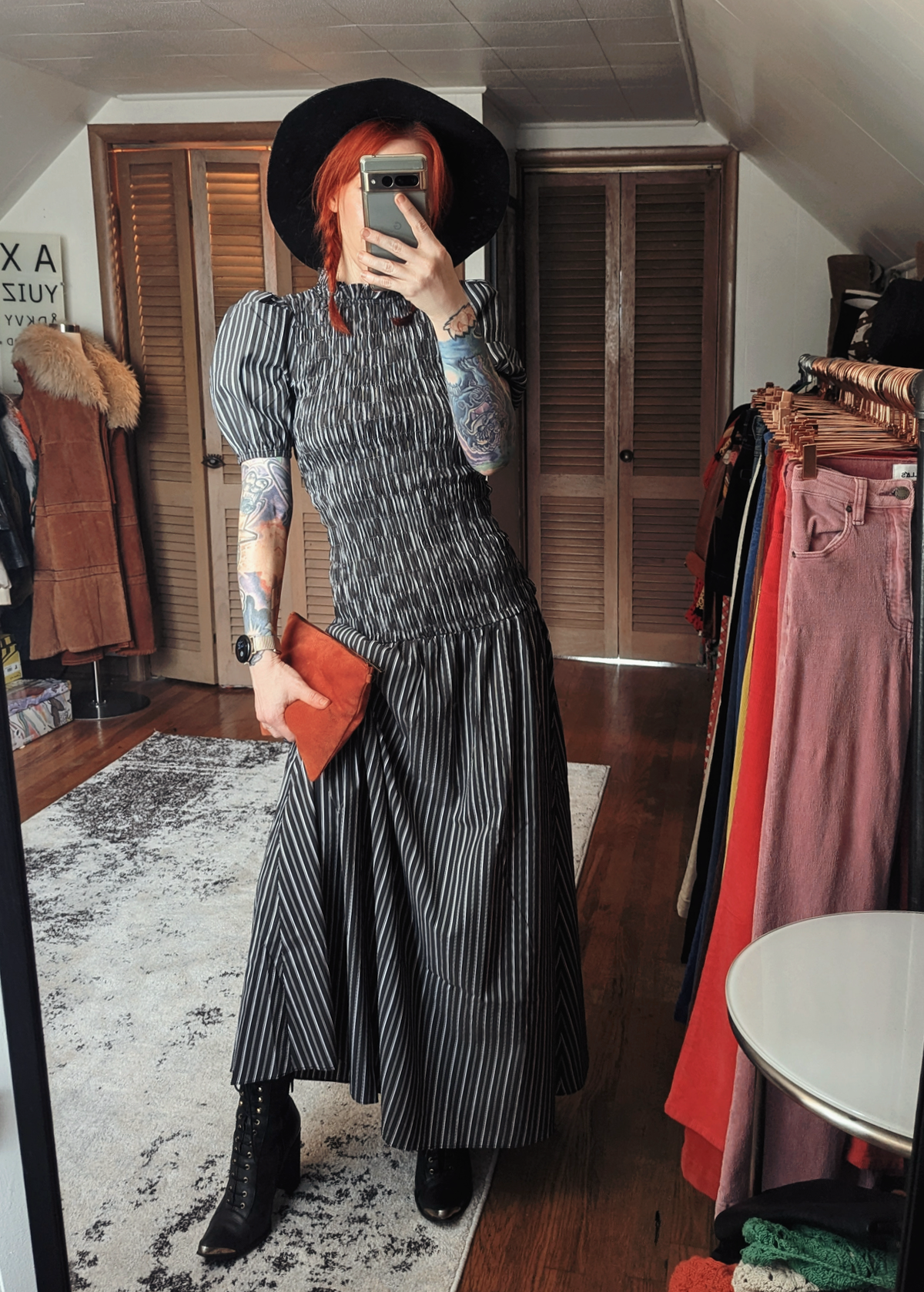 Winter River Charcoal Stripe Prairie Dress Winter River Charcoal Stripe Prairie Dress