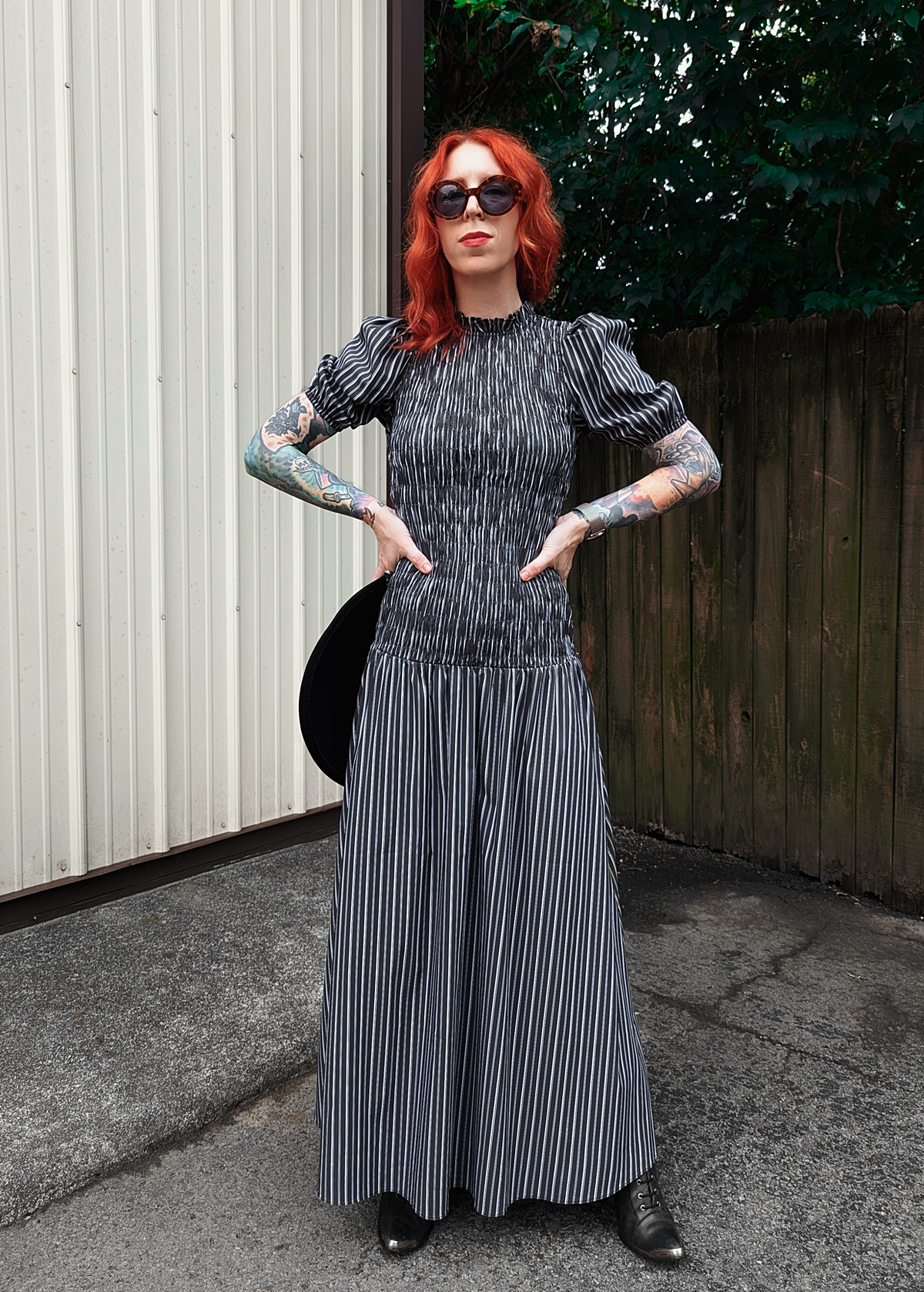 Winter River Charcoal Stripe Prairie Dress Winter River Charcoal Stripe Prairie Dress