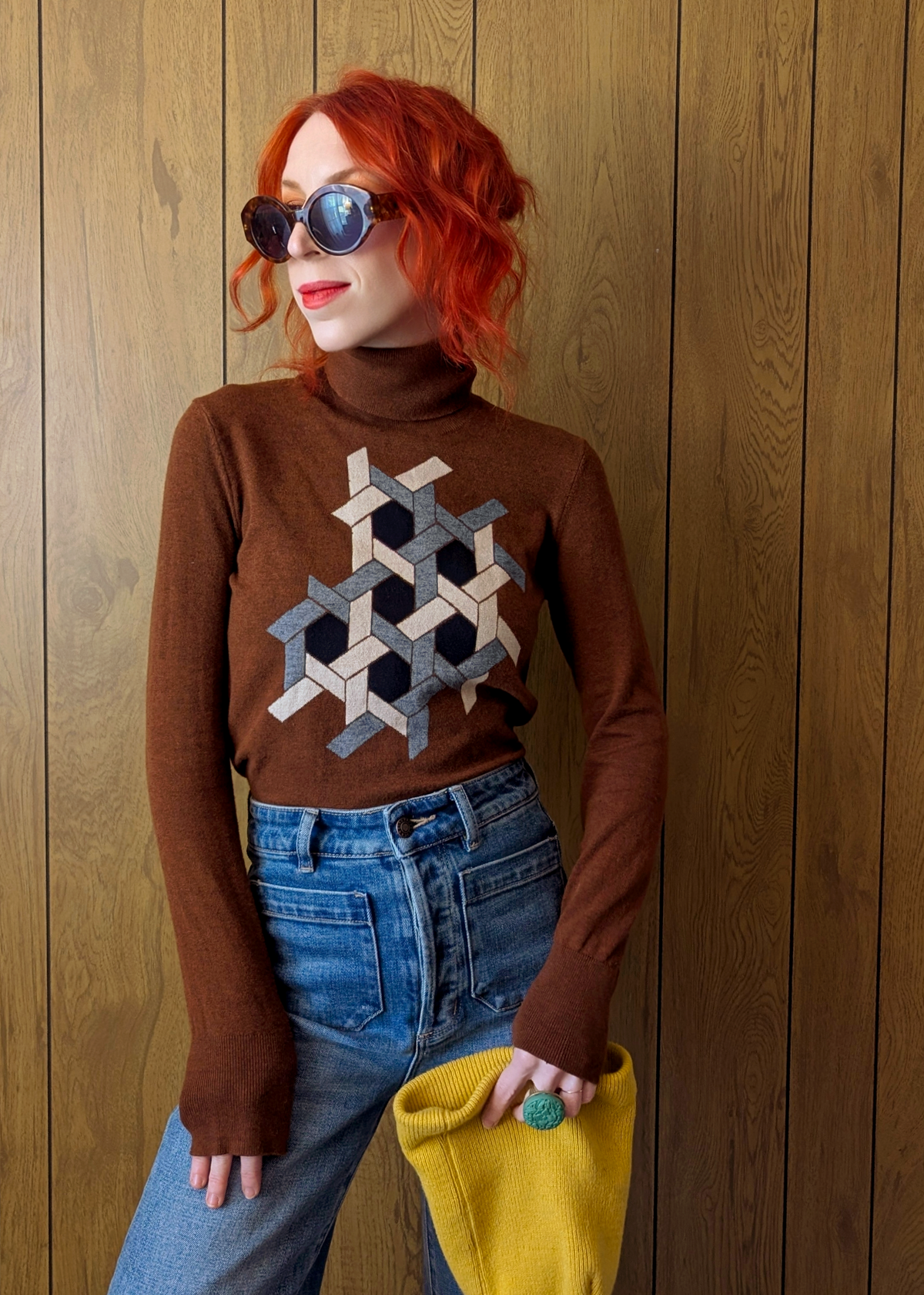 Chocolate Puzzle Turtleneck Sweater