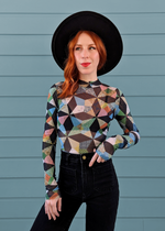 Star Quilt Mesh Mock Neck Top
