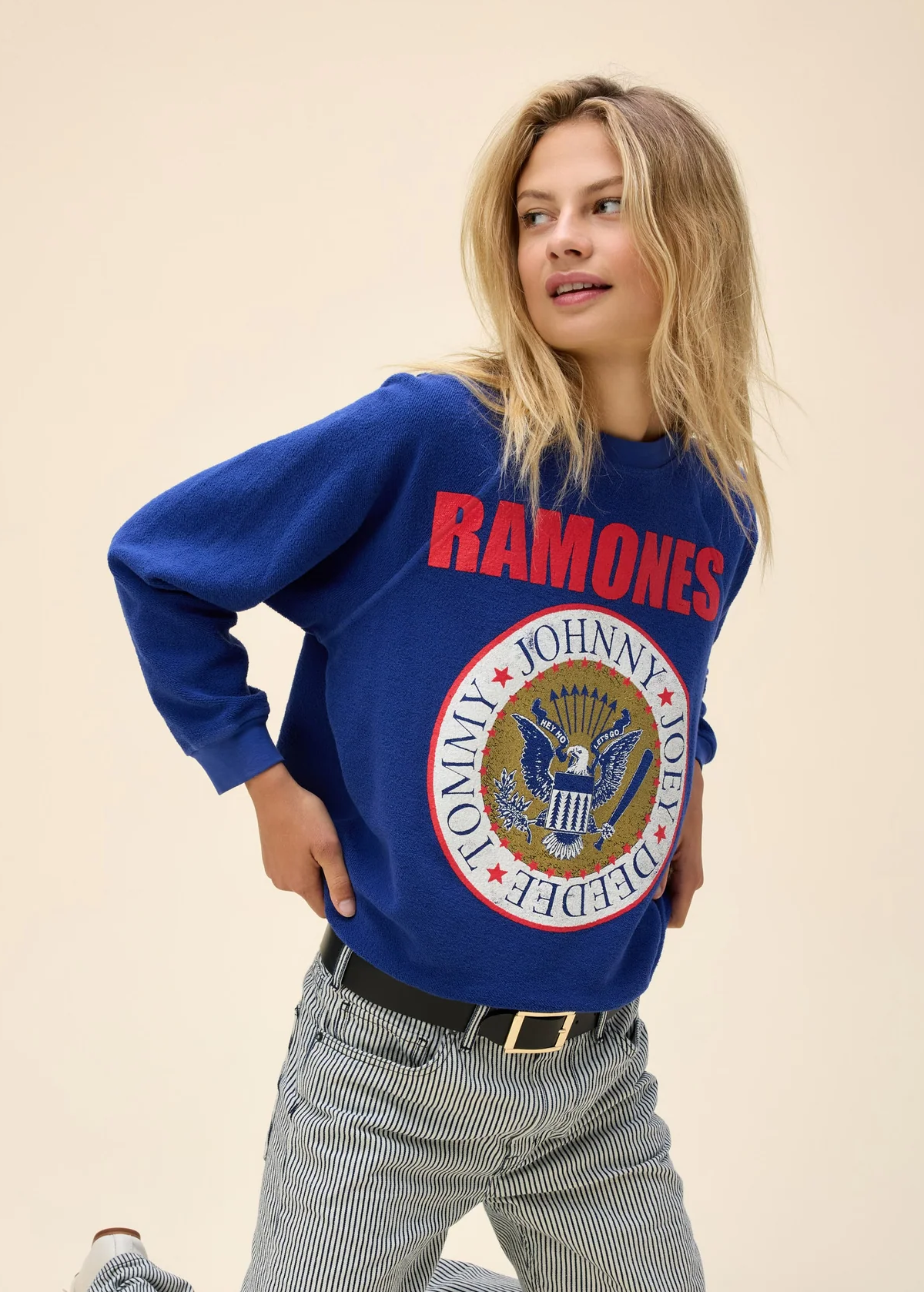 The Ramones Royal Blue Raglan Crew Sweatshirt by Daydreamer LA – Black Salt