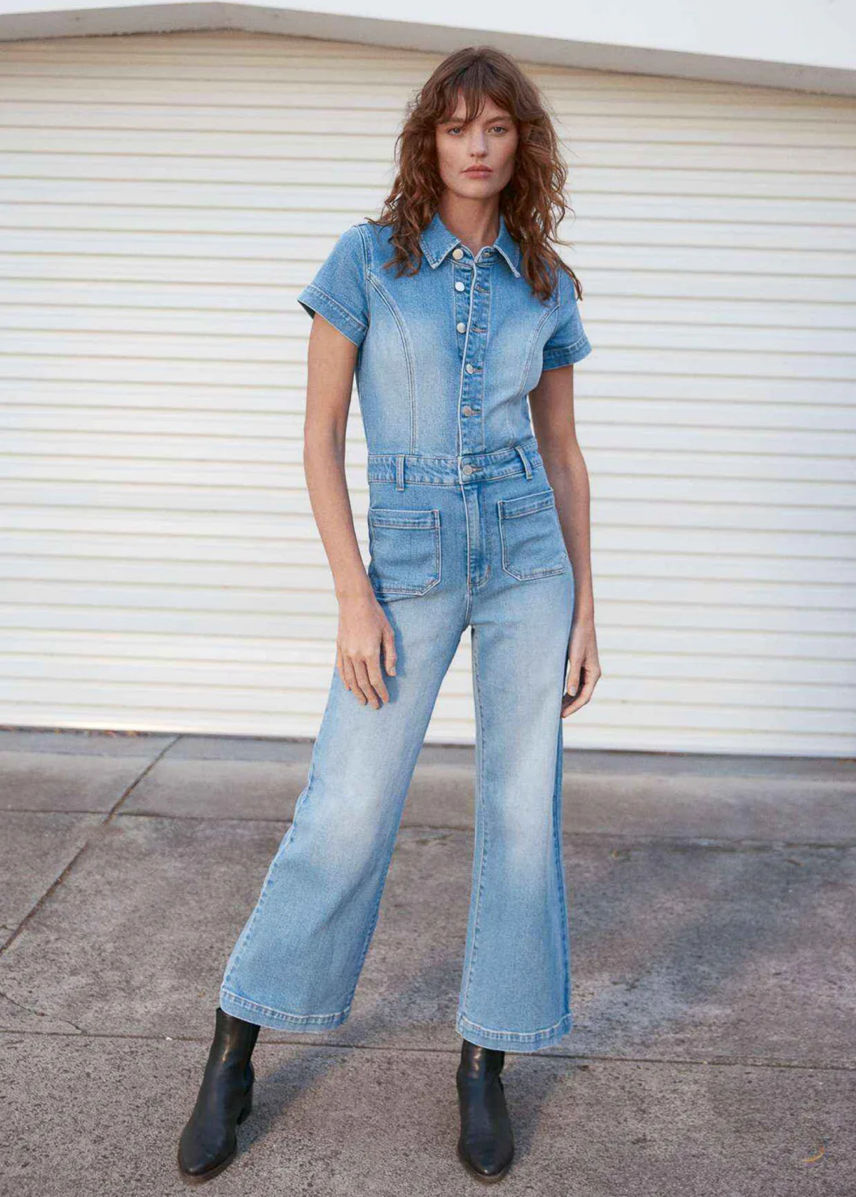 ★rolarola★ DENIM OVERALL ONEPIECE BLUE Ranch Blue Stretch Denim Sailor Jumpsuit By Rolla's Jeans
