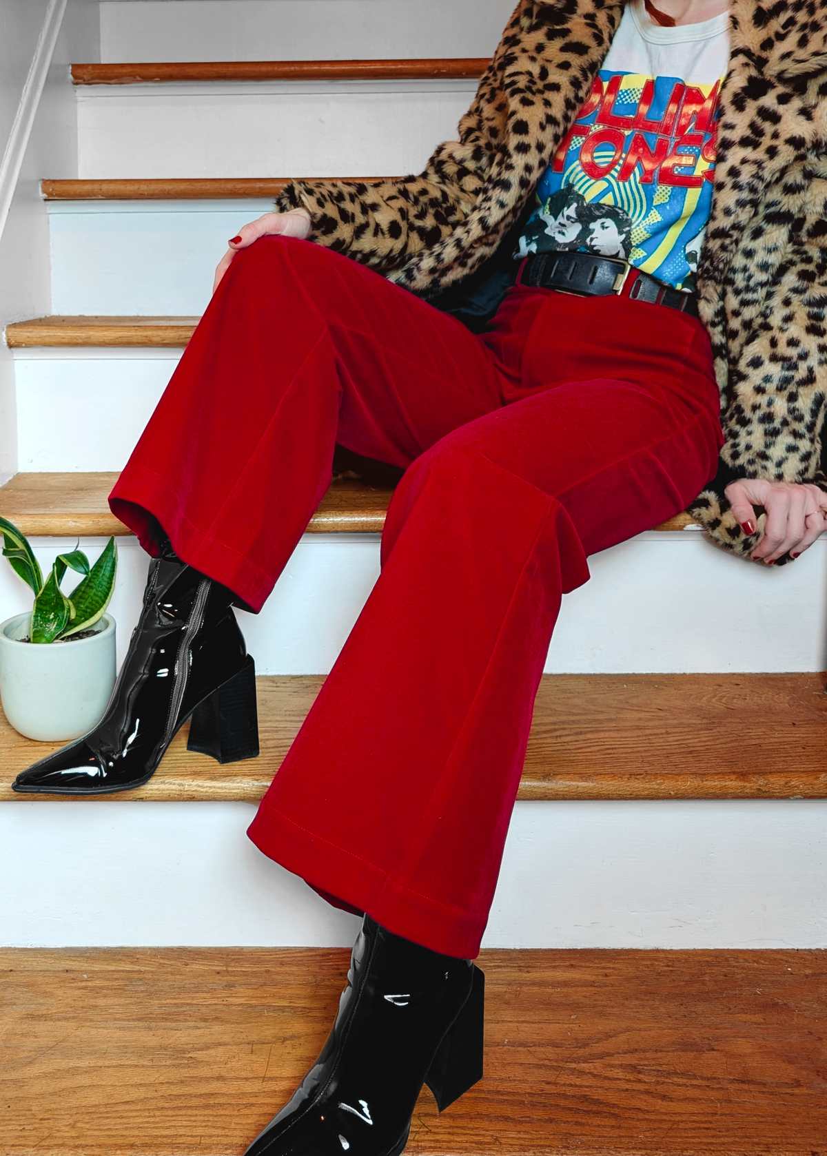 Ruby Red Velvet Sailor Pant <br> <i> ankle length </i>