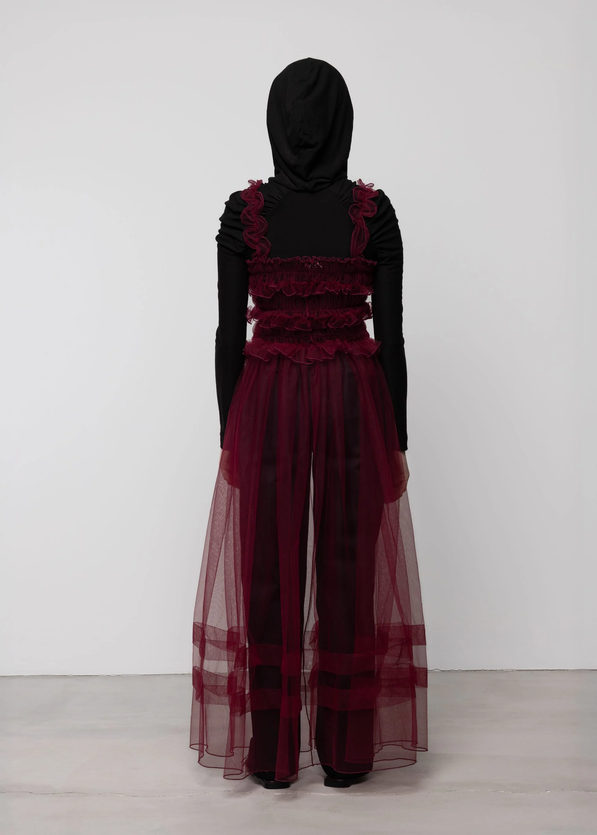 Deep Red Tulle Ruffle Shirred Midi Maxi SunDress by Esthe M Deep Red Tulle Ruffle Shirred Midi Maxi SunDress by Esthe M