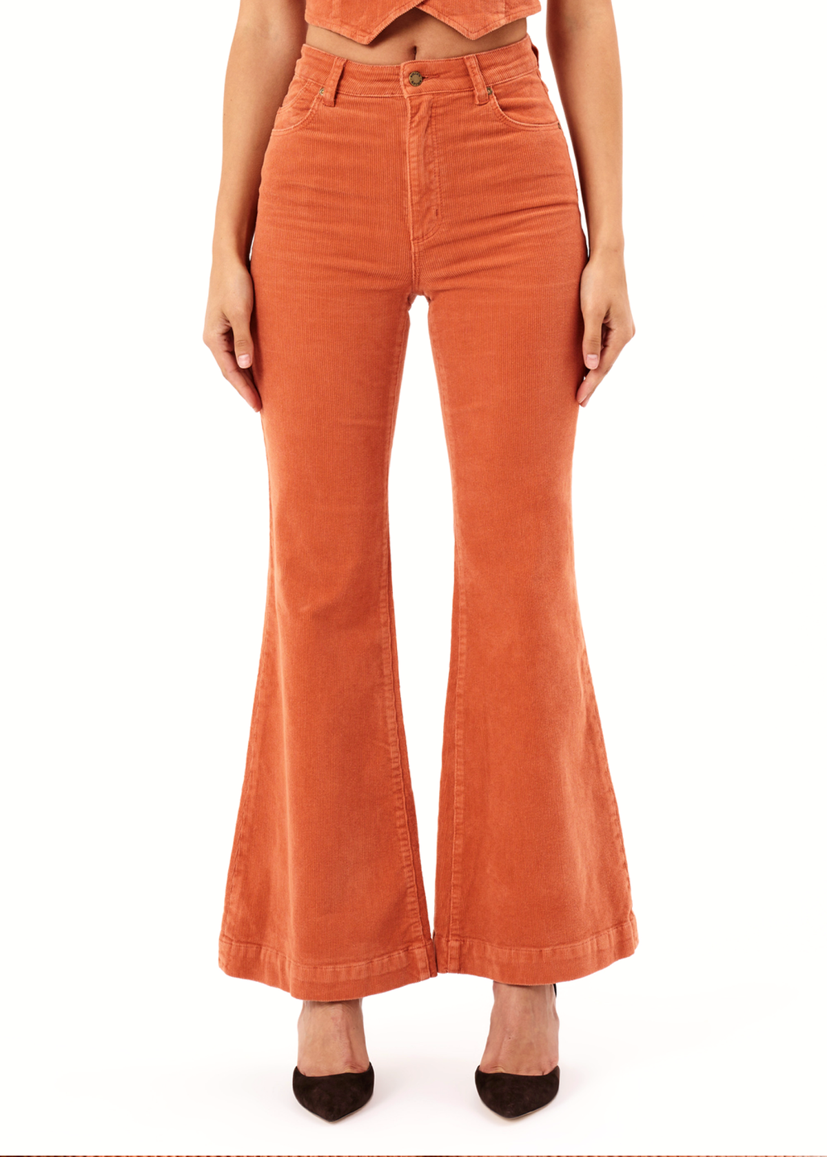 Rust Pumpkin Orange Corduroy Eastcoast Flares By Rolla's – Black Salt