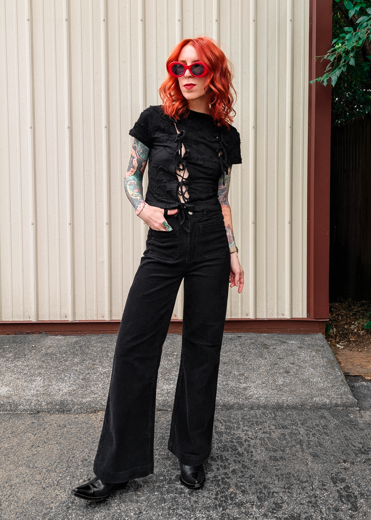 Ash Black Corduroy Sailor Pants <br> <i> ankle length </I>