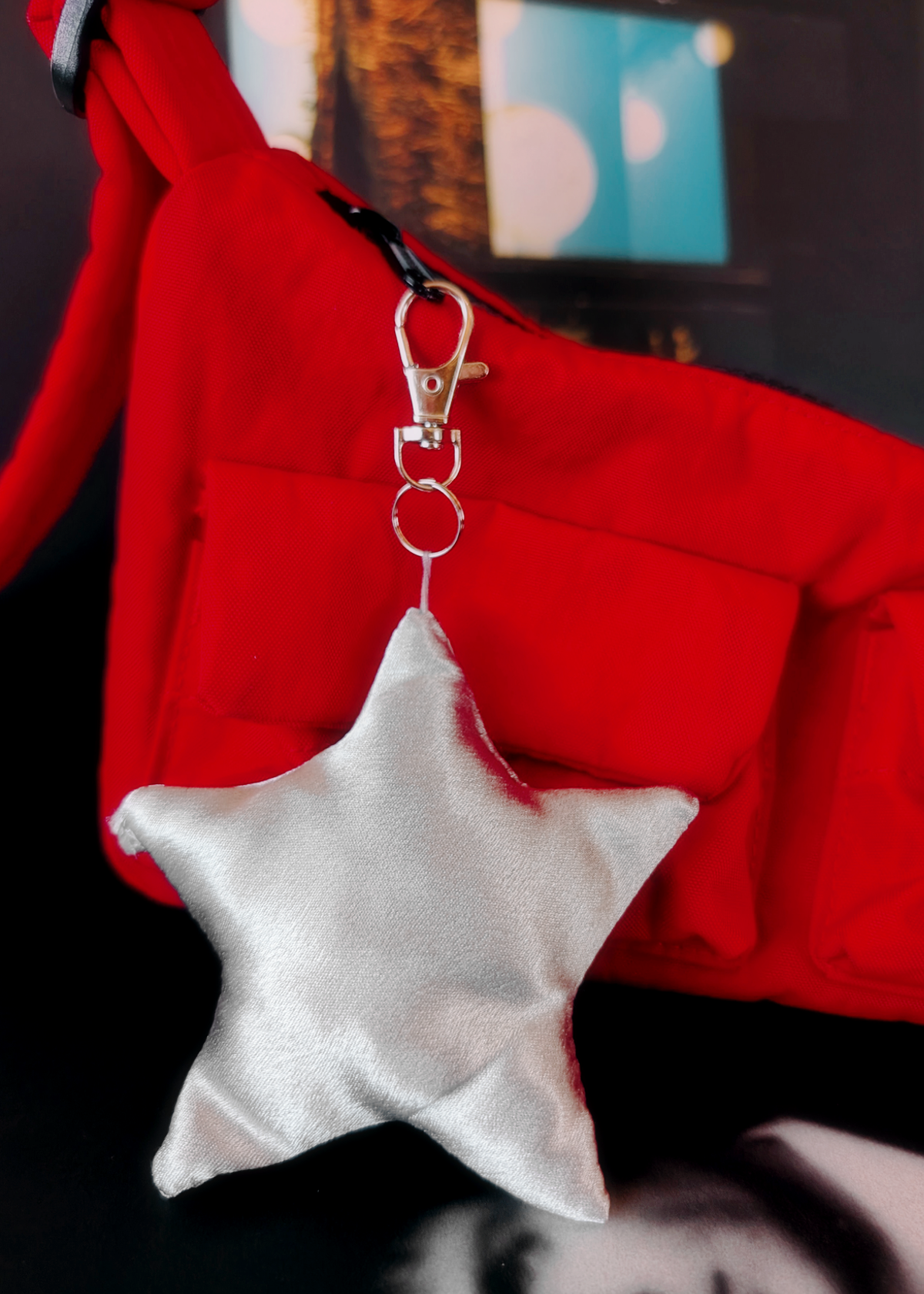 Silver Satin Puffy Star Bag Charm