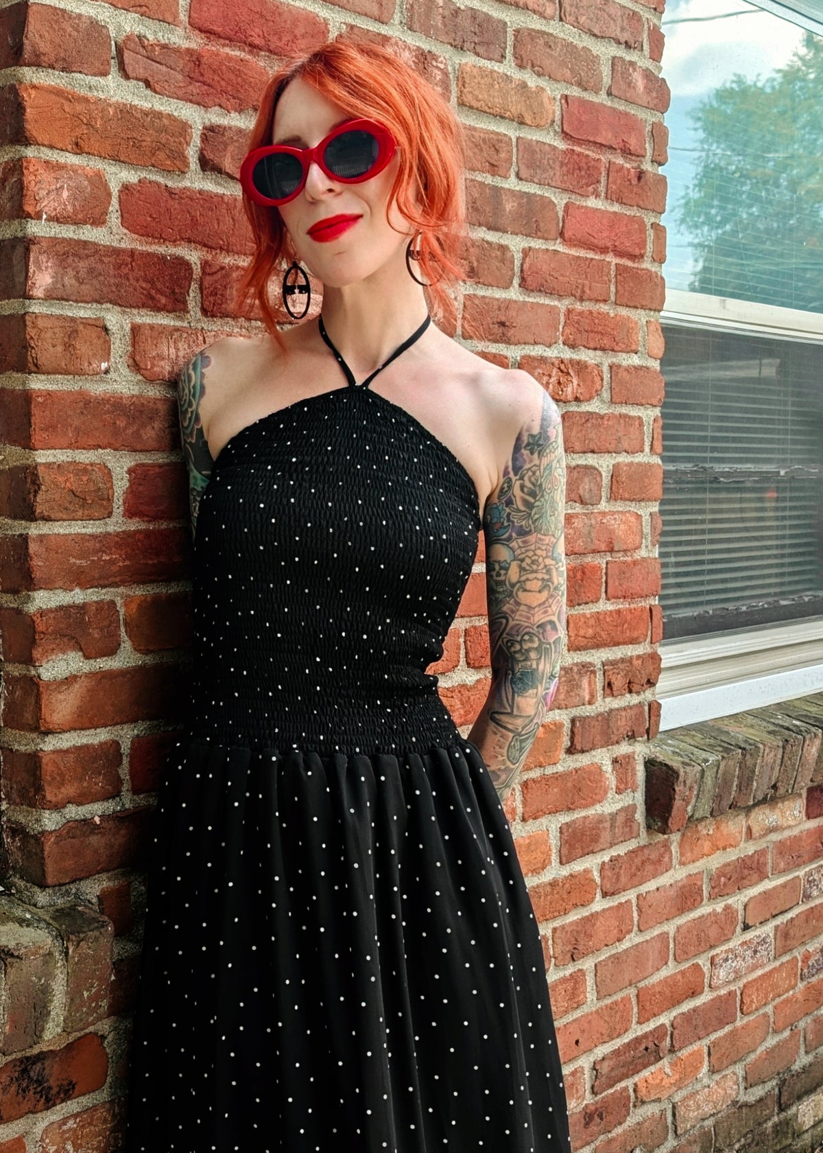 Polka Dot Shirred Halter Maxi Dress