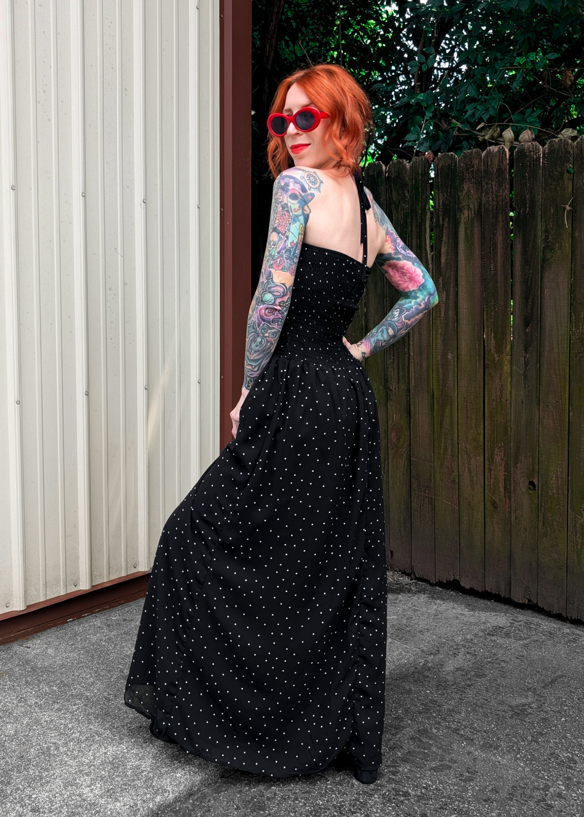 Black and White Polka Dot Shirred Halter Maxi Dress by Daisy Street S Black and White Polka Dot Shirred Halter Maxi Dress by Daisy Street S