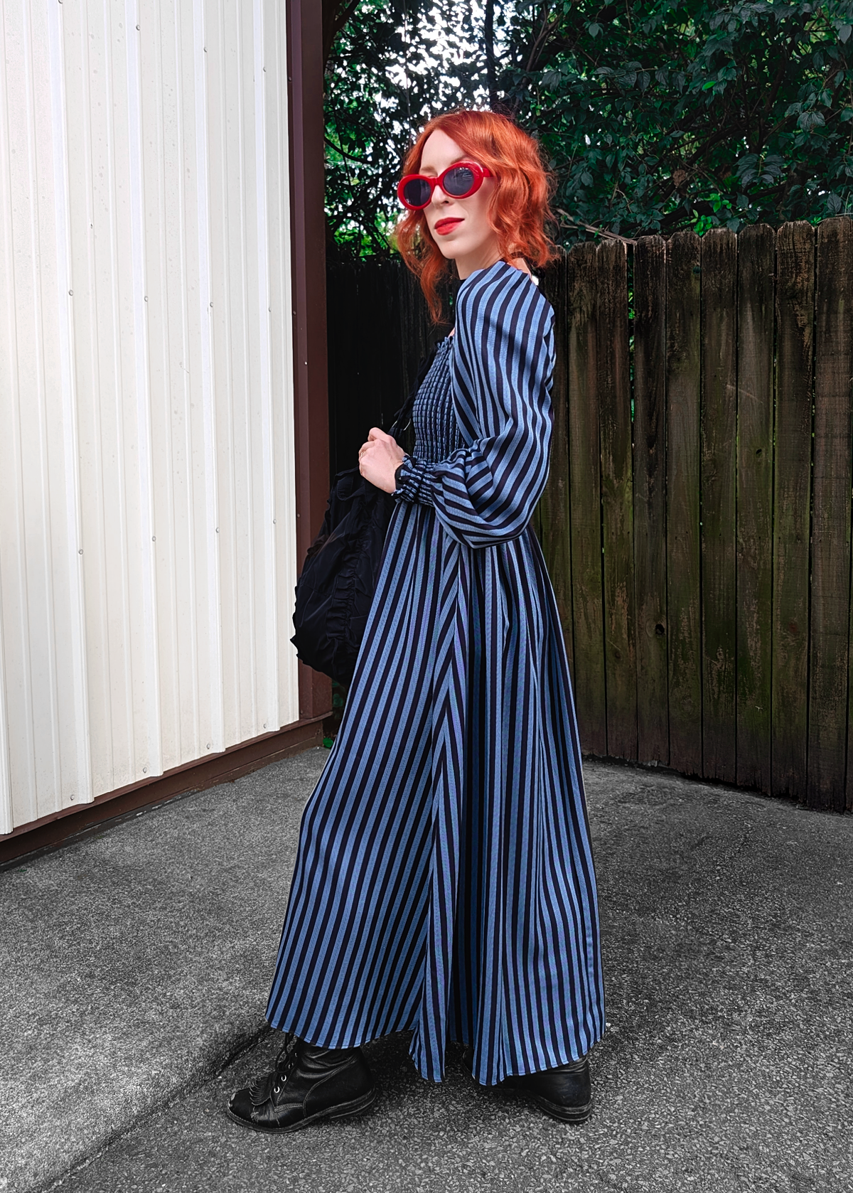 blue black striped dress Elegant and Maxi perfect for sun Vampire Blues Blue and Black