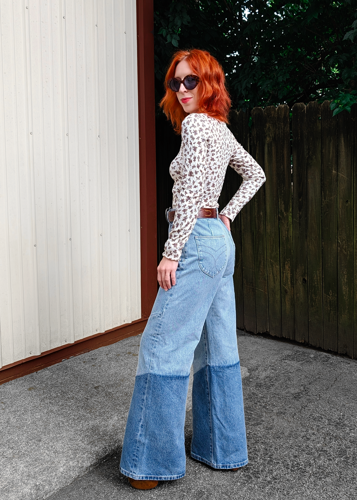 70s Inspired Light Blue Denim Patchwork Chevron Studio Wide Leg 70s Inspired Light Blue Denim Patchwork Chevron Studio Wide Leg