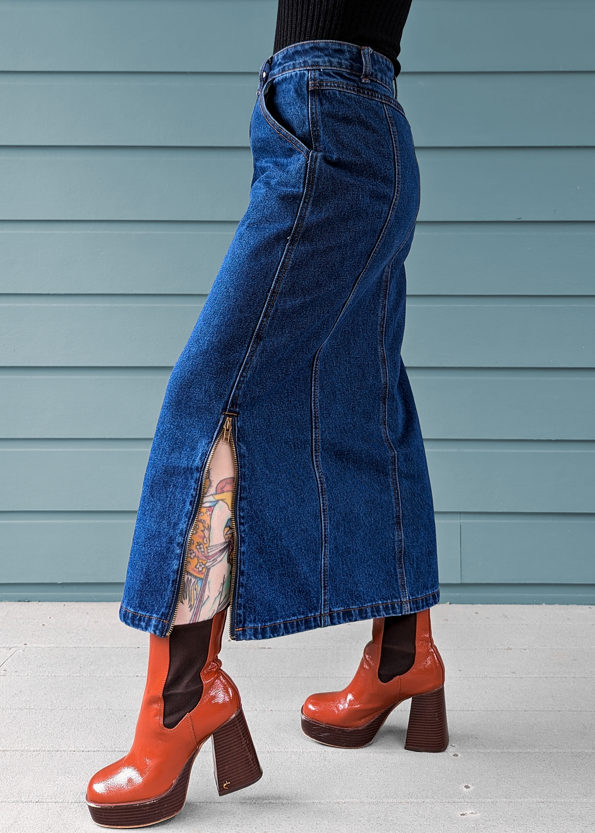 Mediterranea Zipper Denim Midi Skirt ✿ Organic Cotton