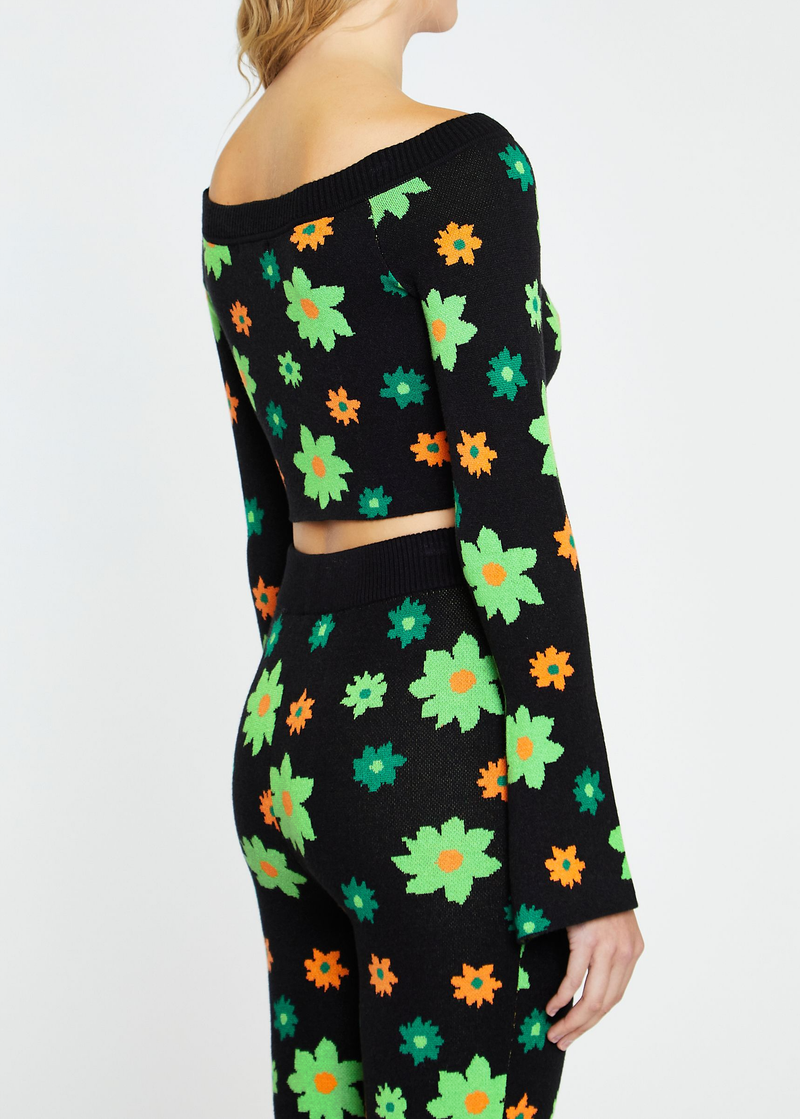 Midnight Garden Bell Sleeve Knit Crop Top