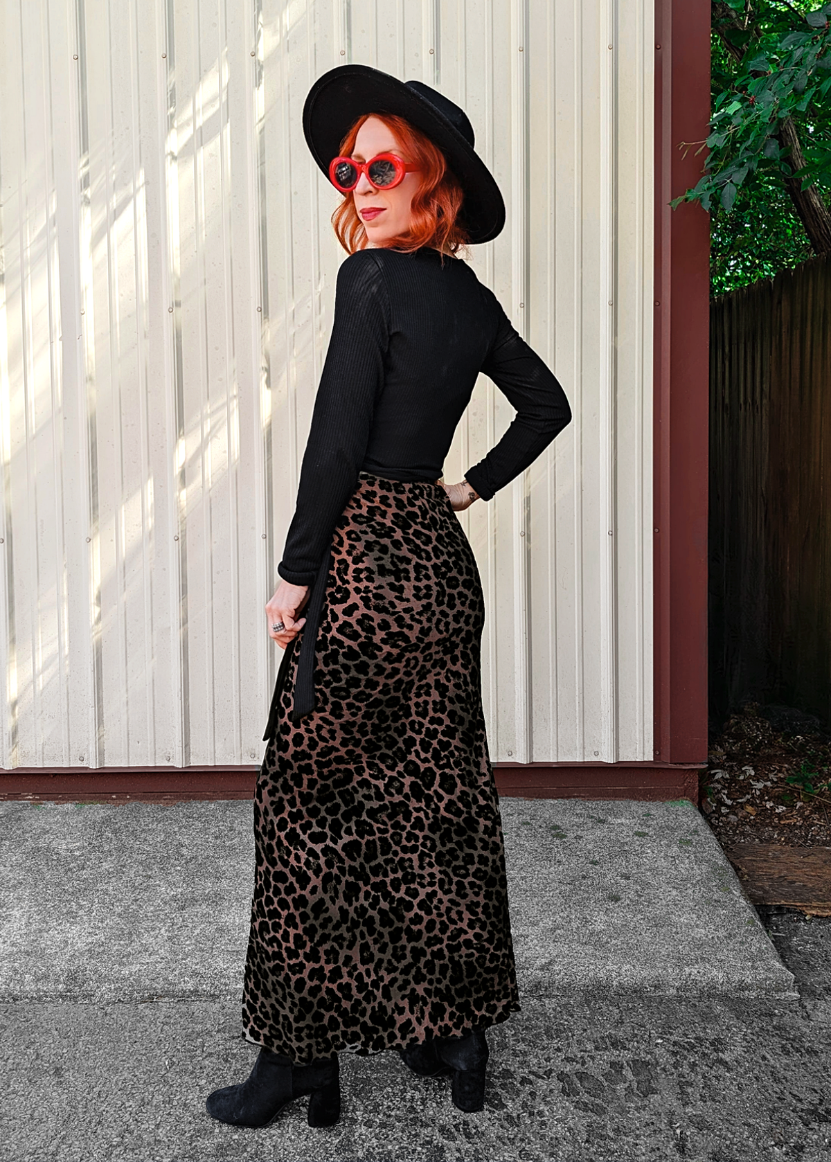Leopard Print Mesh Flocked Velvet Maxi Skirt