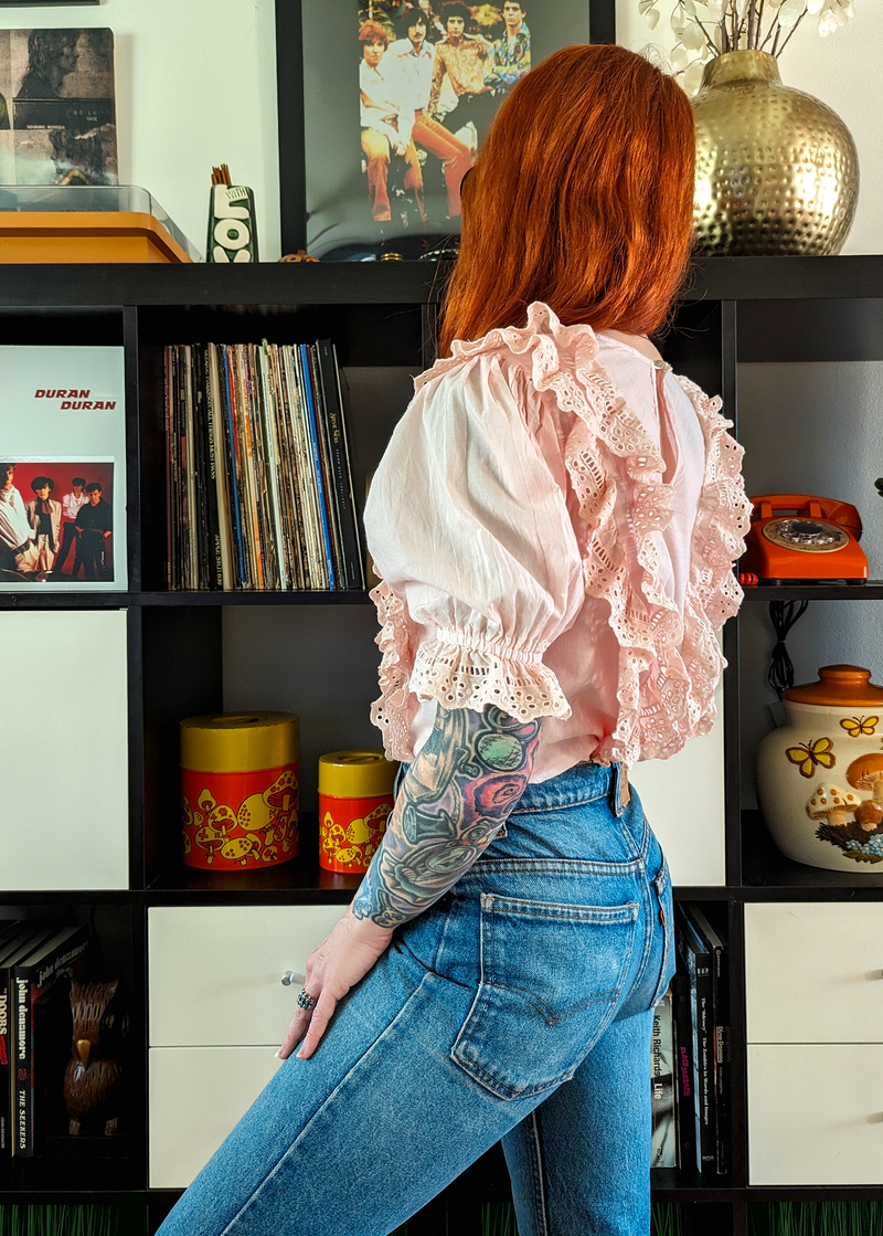 Rose Petals Puff Sleeve Eyelet Top