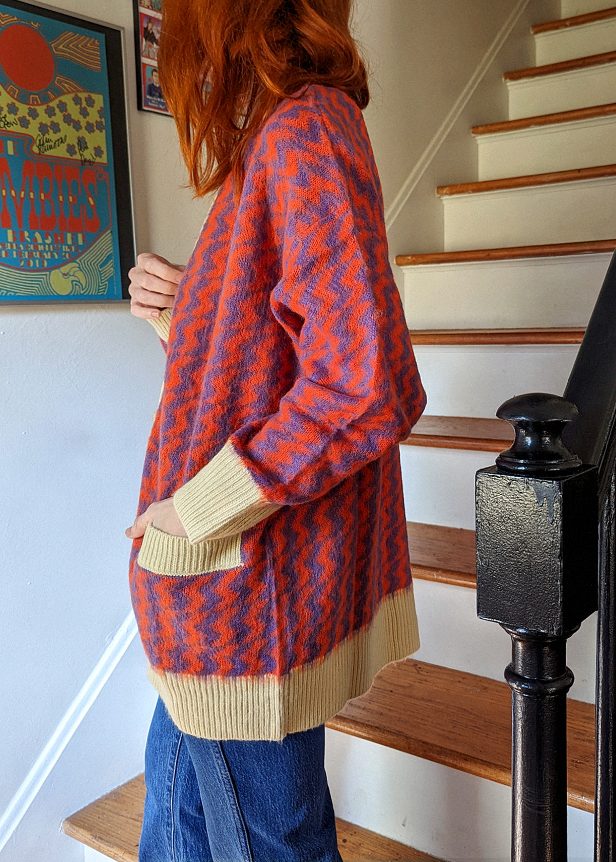 Violet Orange Zig Zag Oversized Cardigan Sweater by Violet Orange Zig Zag Oversized Cardigan Sweater by