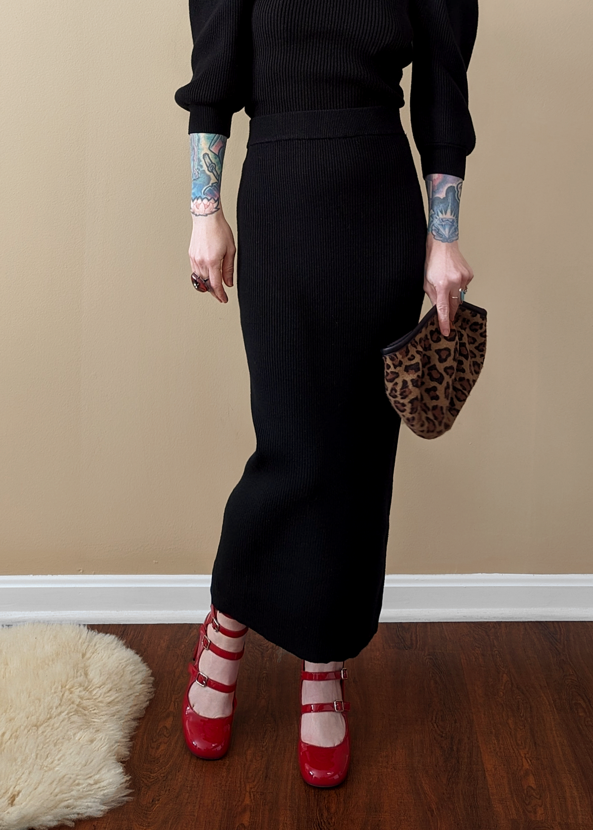 Black Rib Knit Midi Maxi Pencil Skirt by Glamorous UK