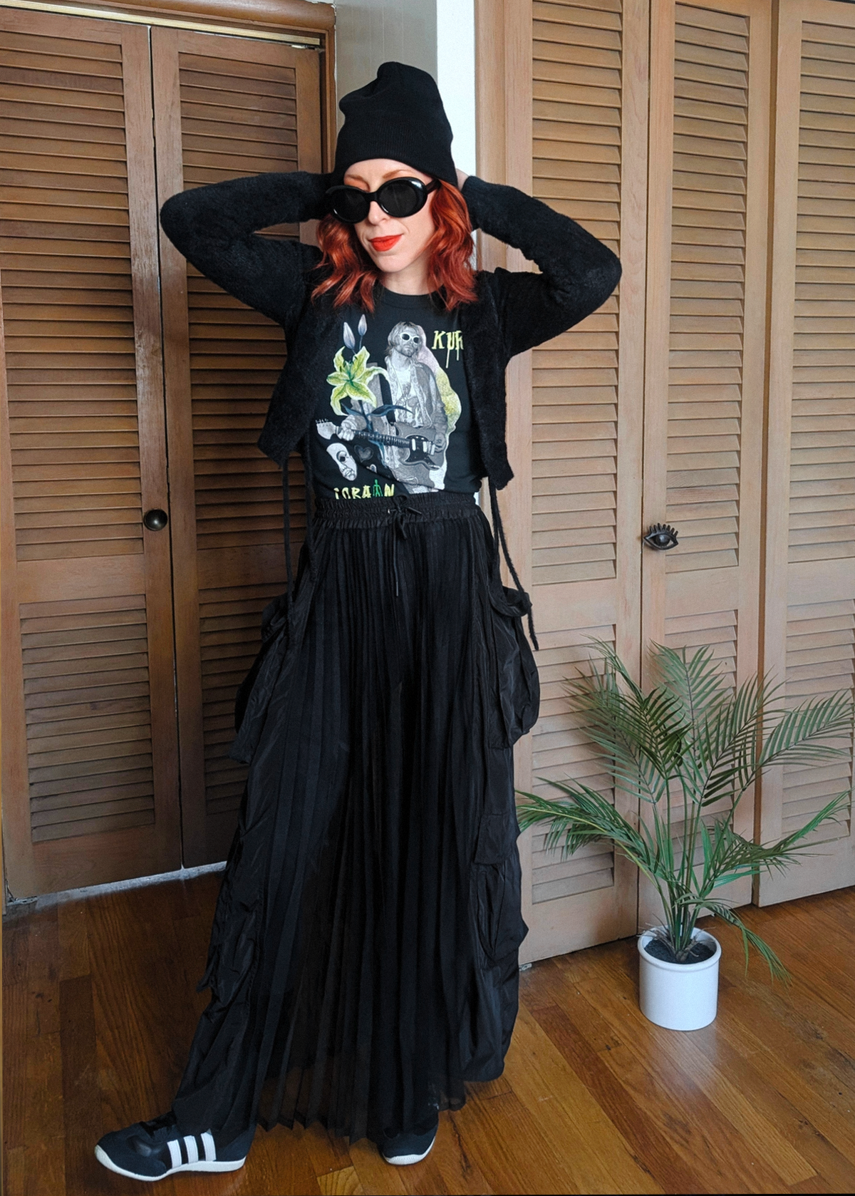 Pleated Sheer Mesh Cargo Midaxi Skirt