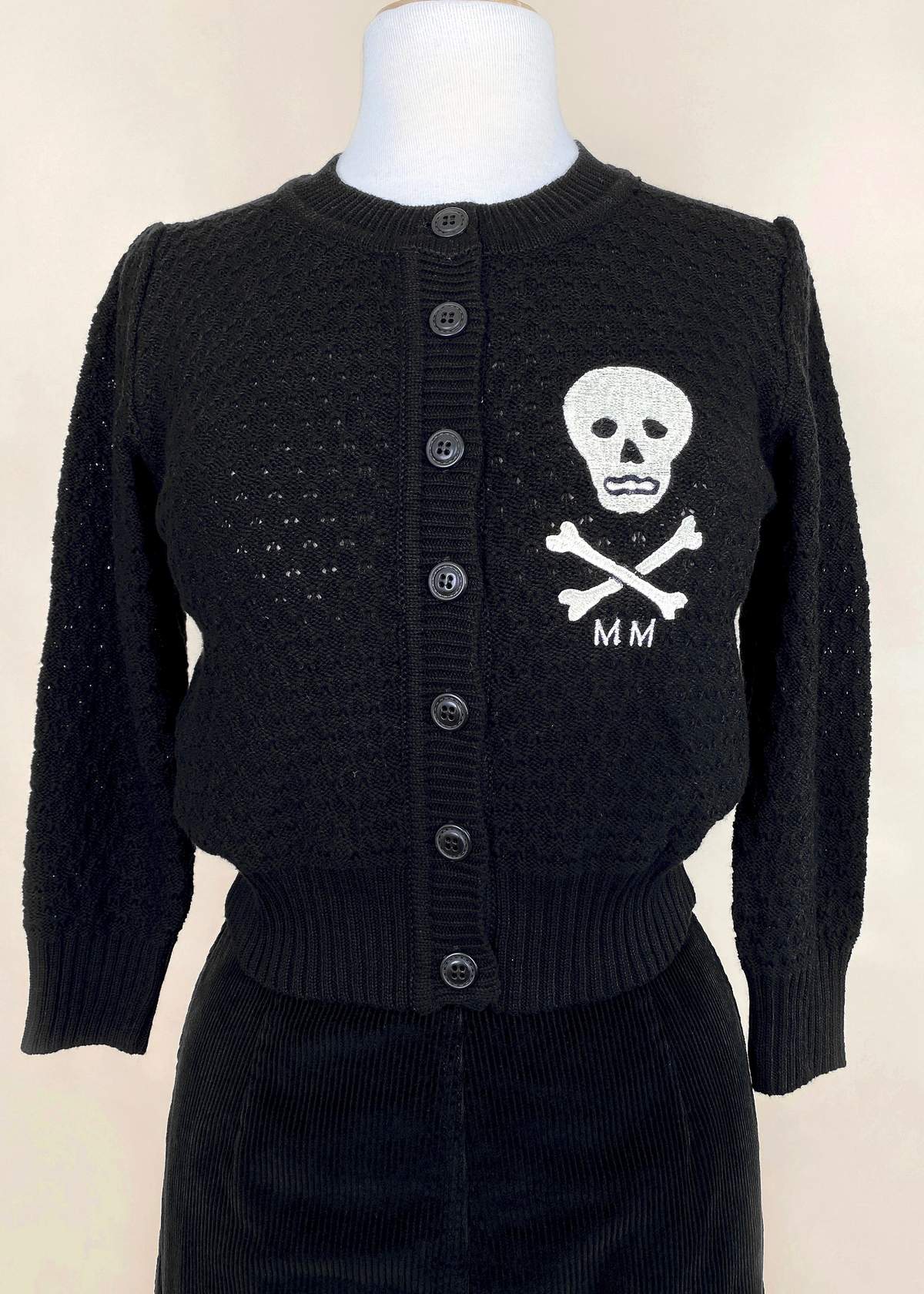 Mischief Made Skull Cropped Cotton Cardigan <br> <i> In Stock Sept. 16 </i>
