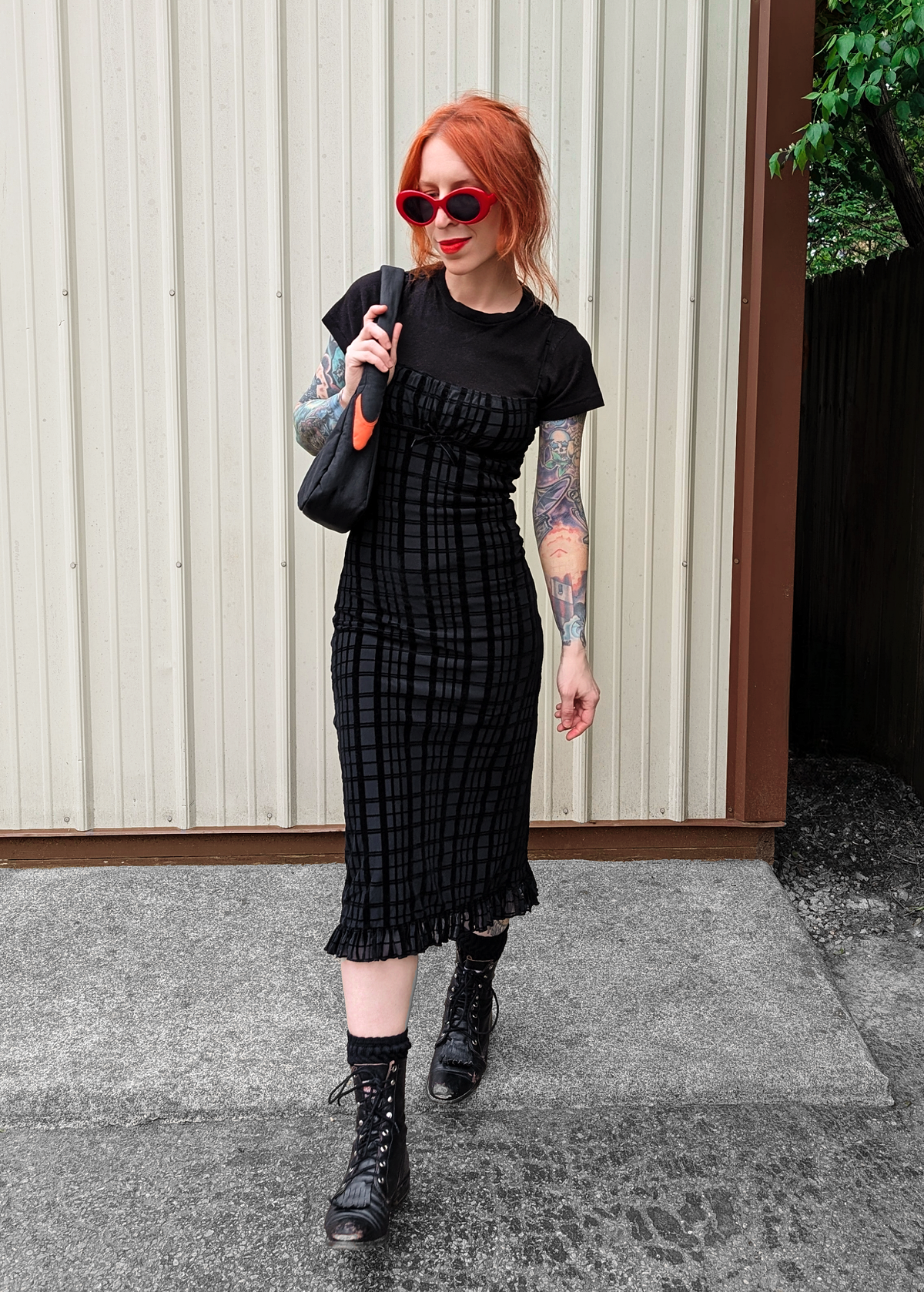 Motel nateda flocked plaid midi cami dress in Black Motel nateda flocked plaid midi cami dress in Black