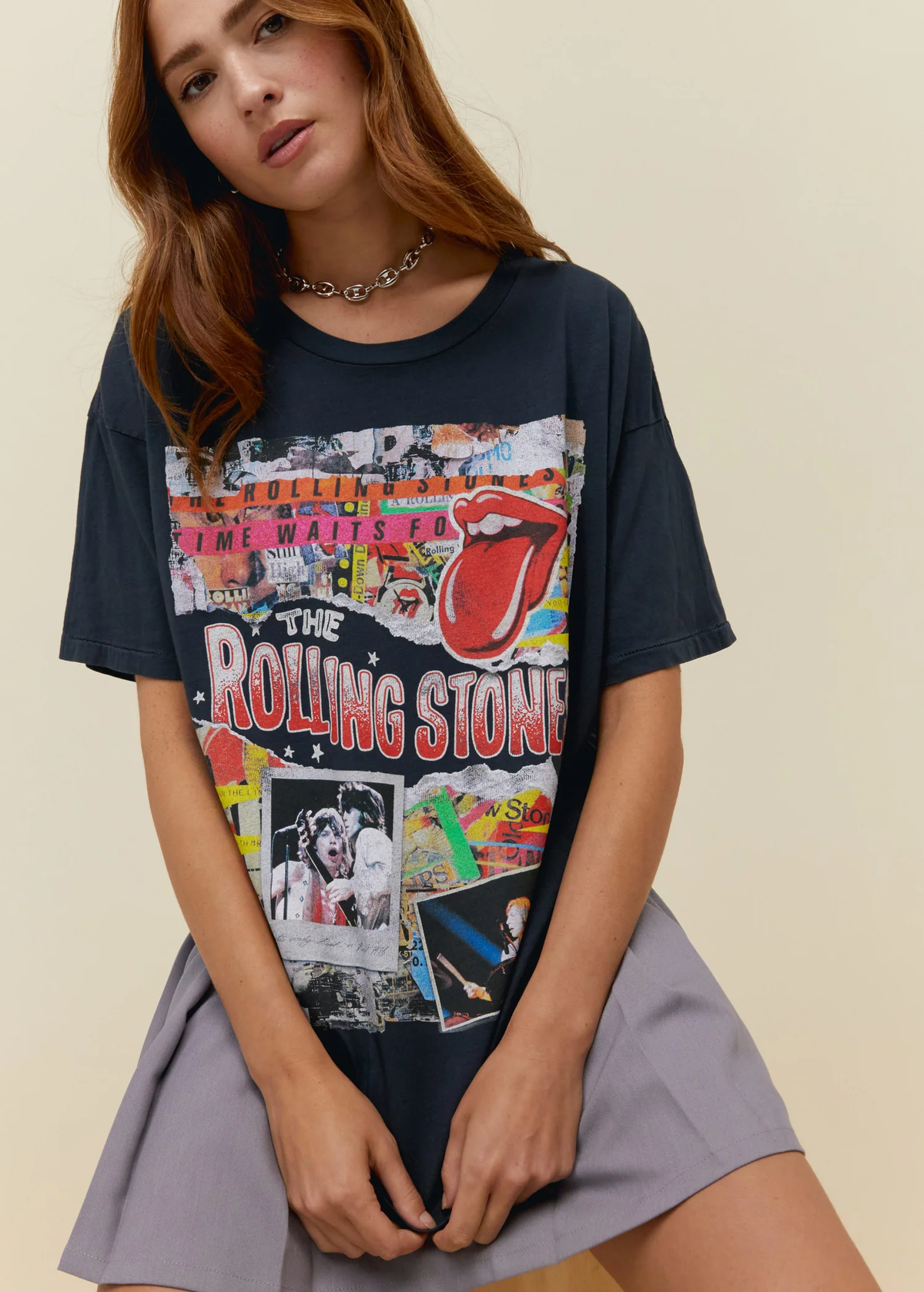 Daydreamer LA Rolling Stones Time Waits for No One Tongue Tickets Photograph Oversized Tee. Officially Licensed and made in California