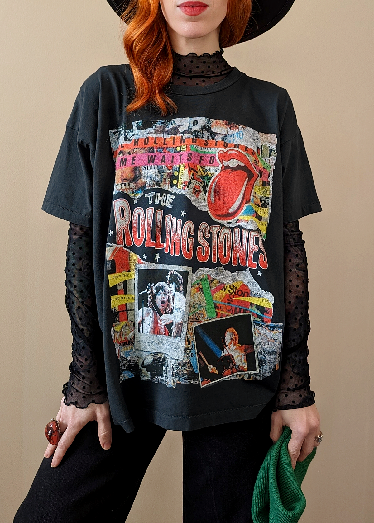 Daydreamer LA Rolling Stones Time Waits for No One Tongue Tickets Photograph Oversized Tee. Officially Licensed and made in California