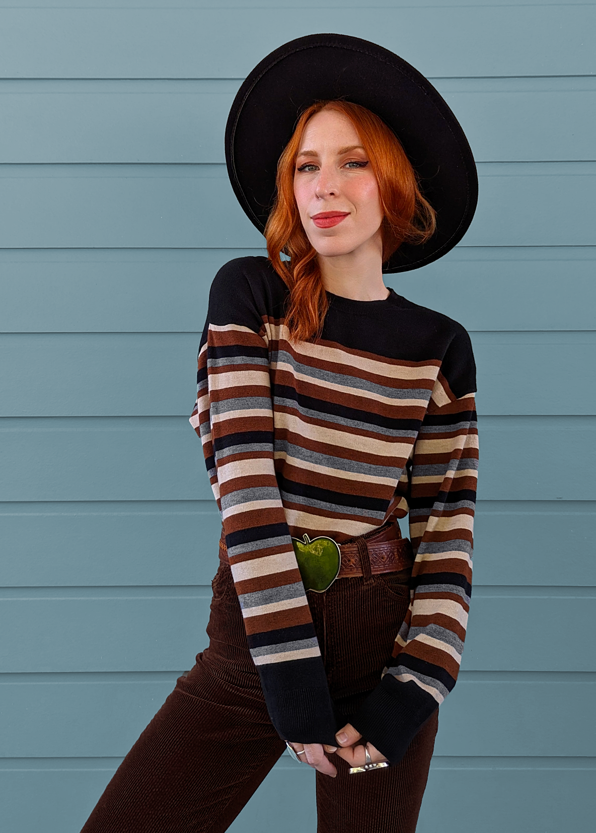 90s inspired black, brown, beige, and brown stripe slouchy fit sweater by Nice Things by Paloma S. 