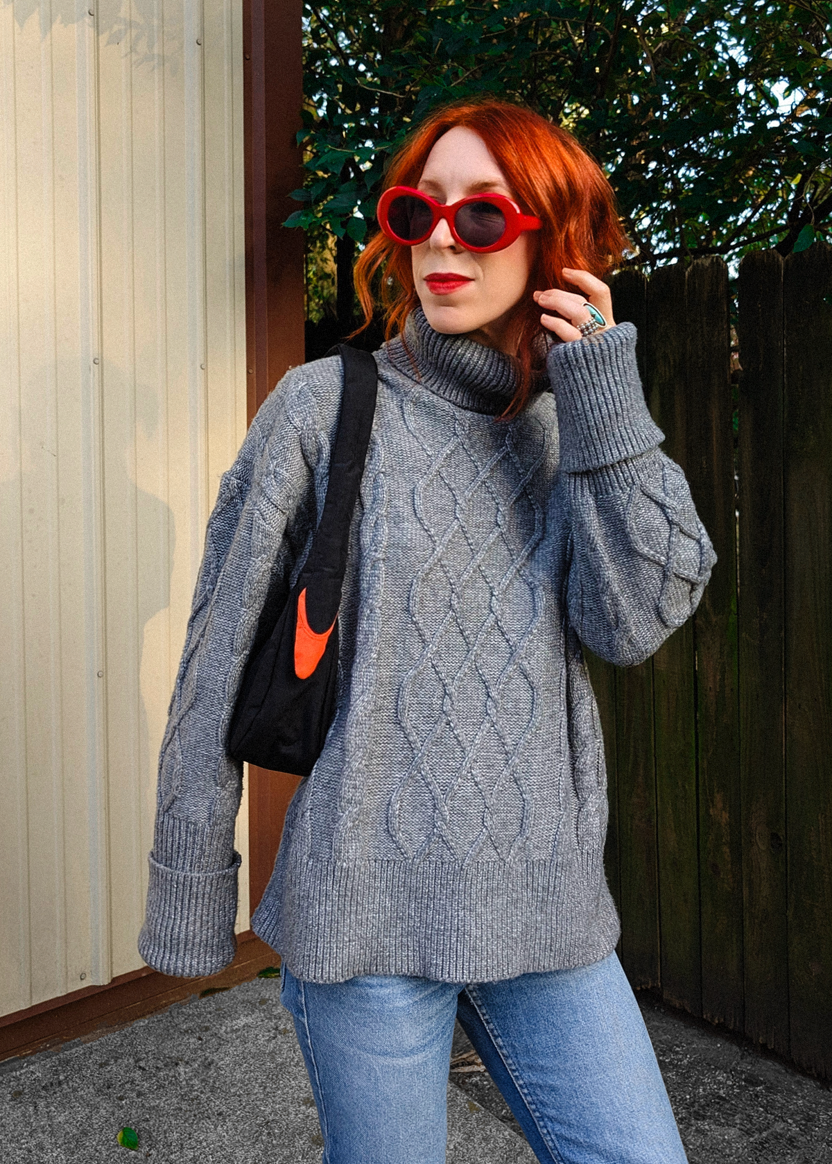 Storm Grey Cable Knit Turtleneck Sweater
