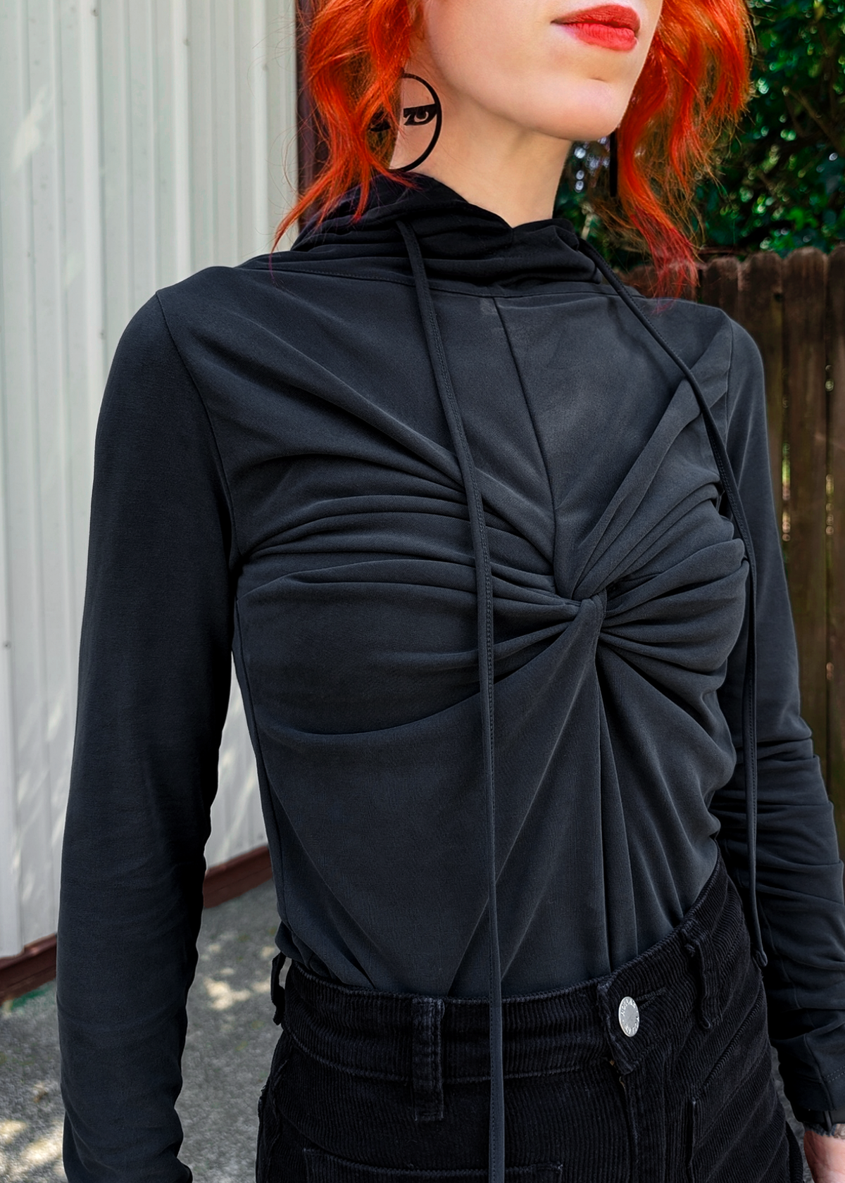 Washed Black Twist Detail Hooded Top