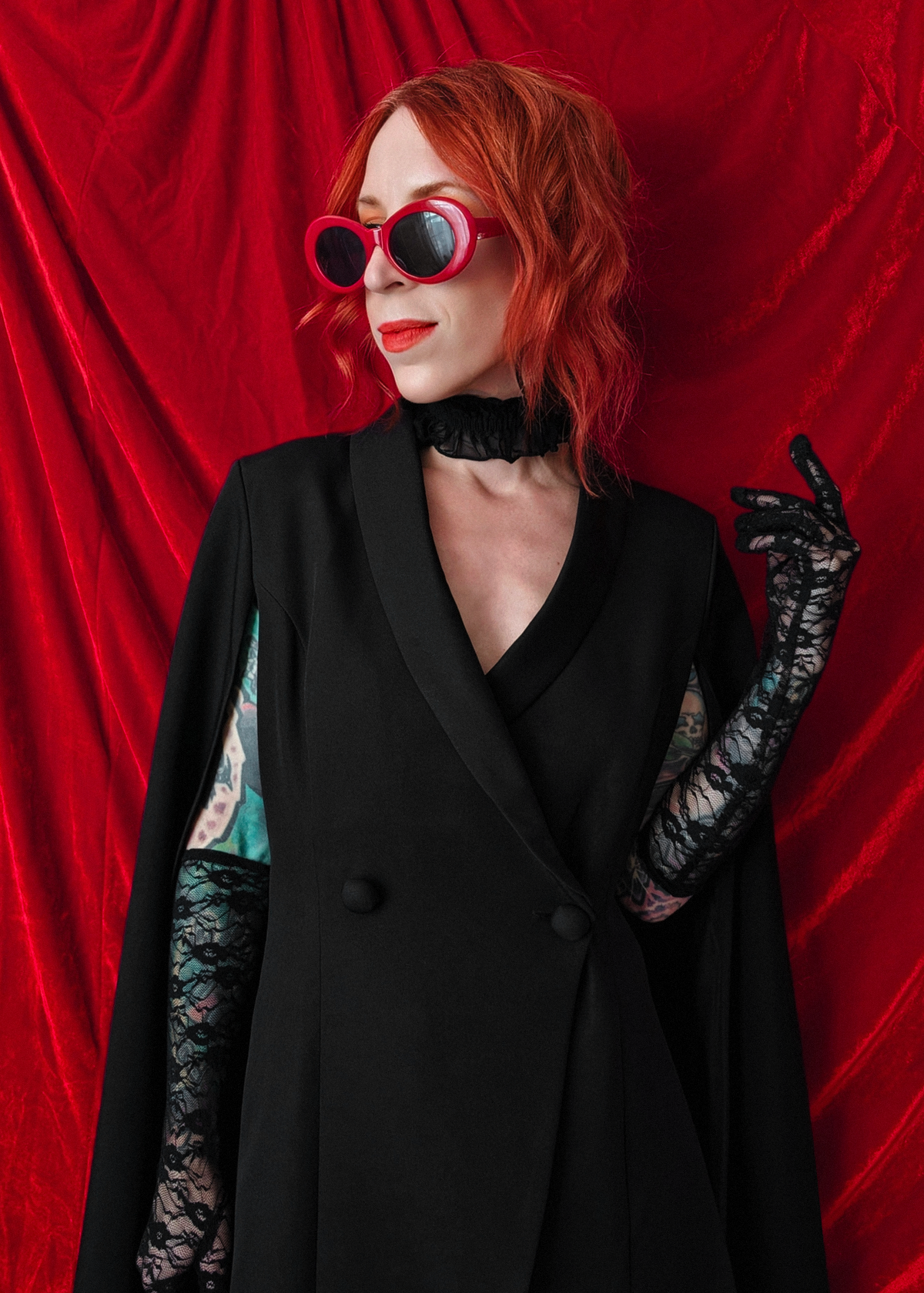 Shadowplay Black Blazer Cape Mini Dress