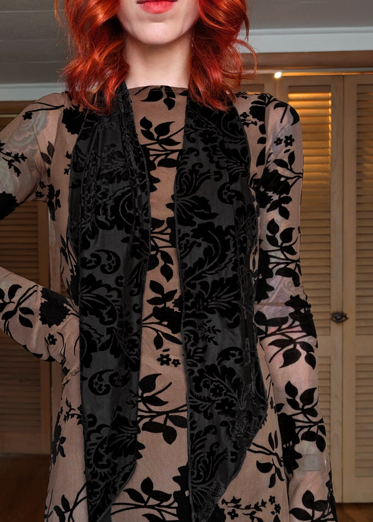 Hendrix Black Velvet Burnout Long Scarf Tie