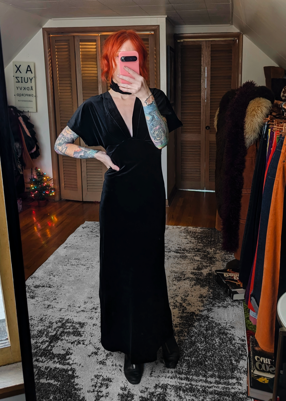 Batwing Black Velvet Midaxi Dress
