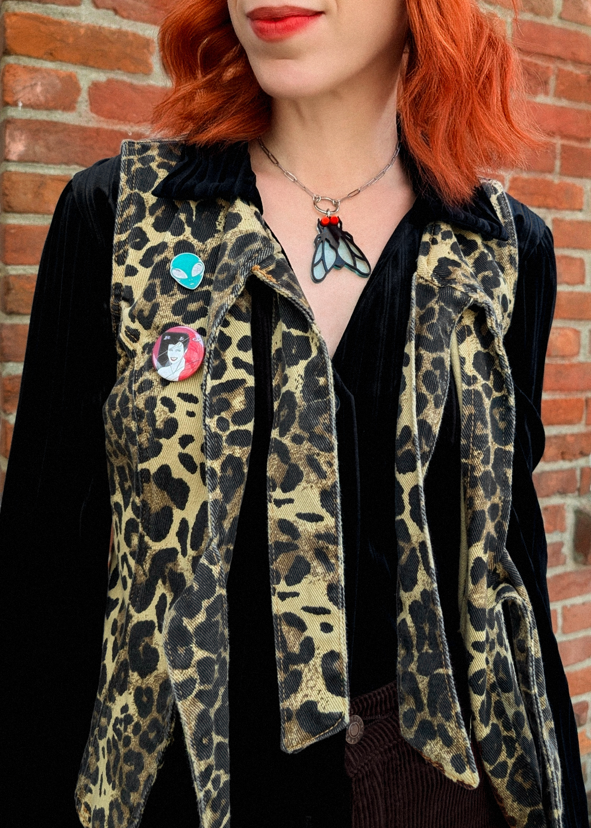 Leopard Denim Tie Vest