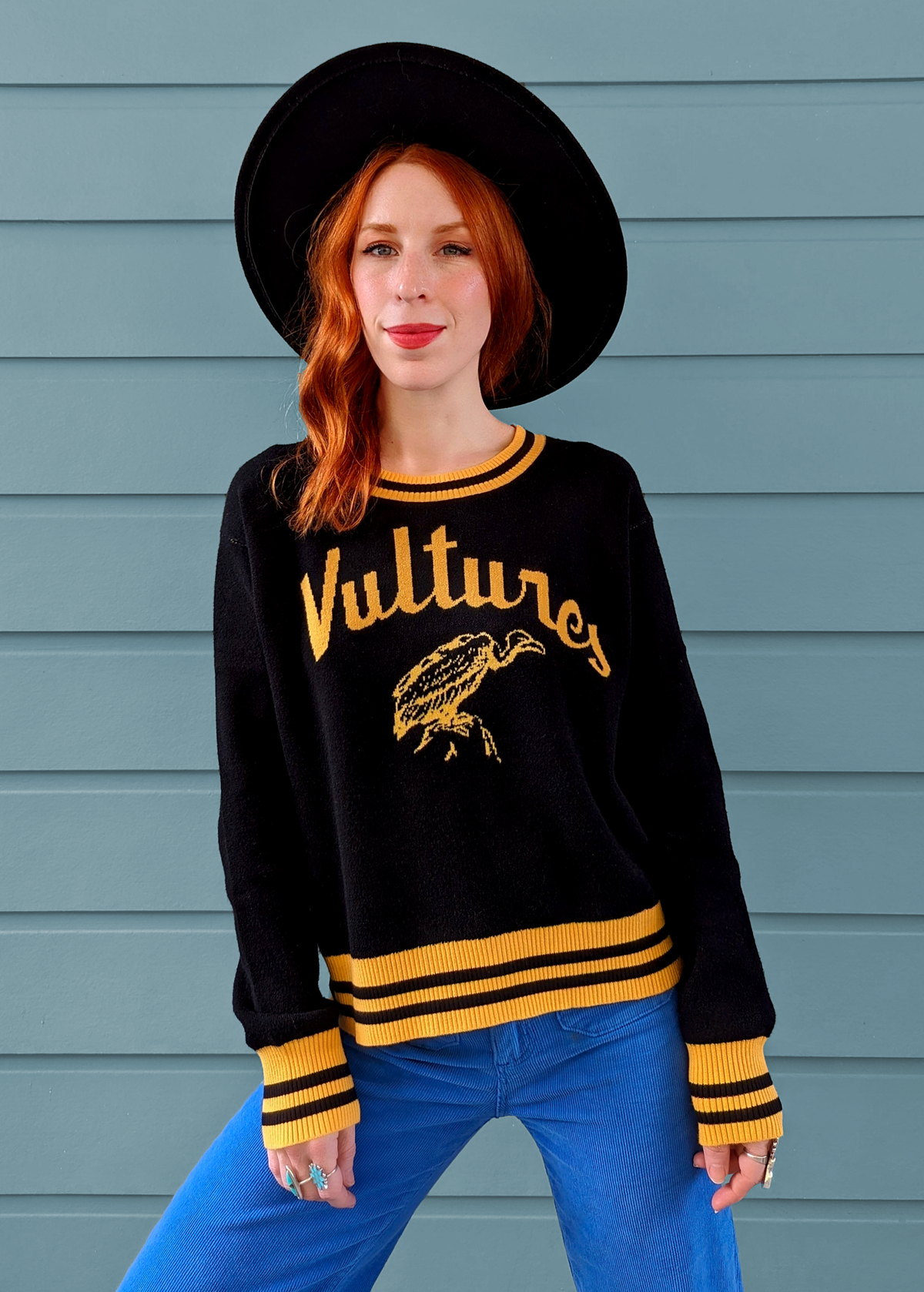 Daydreamer LA Vultures Blondie '76 oversized knit sweater in black and yellow gold 